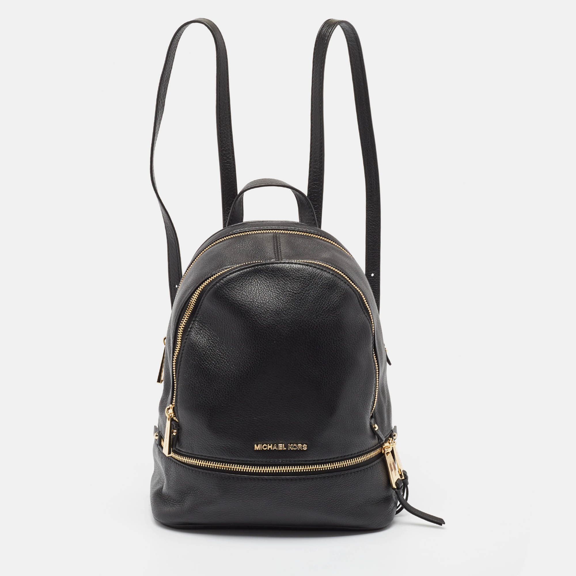 Pre-owned Michael Kors Black Leather Medium Rhea Backpack