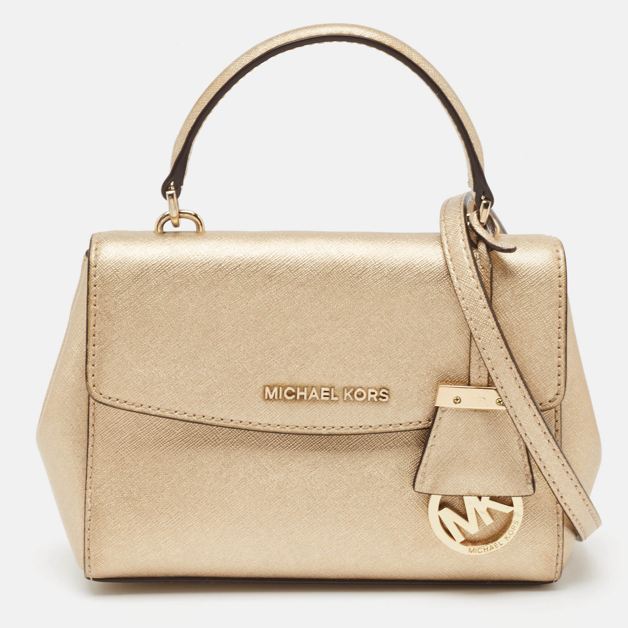 

Michael Kors Gold Leather Mini Ava Top Handle Bag