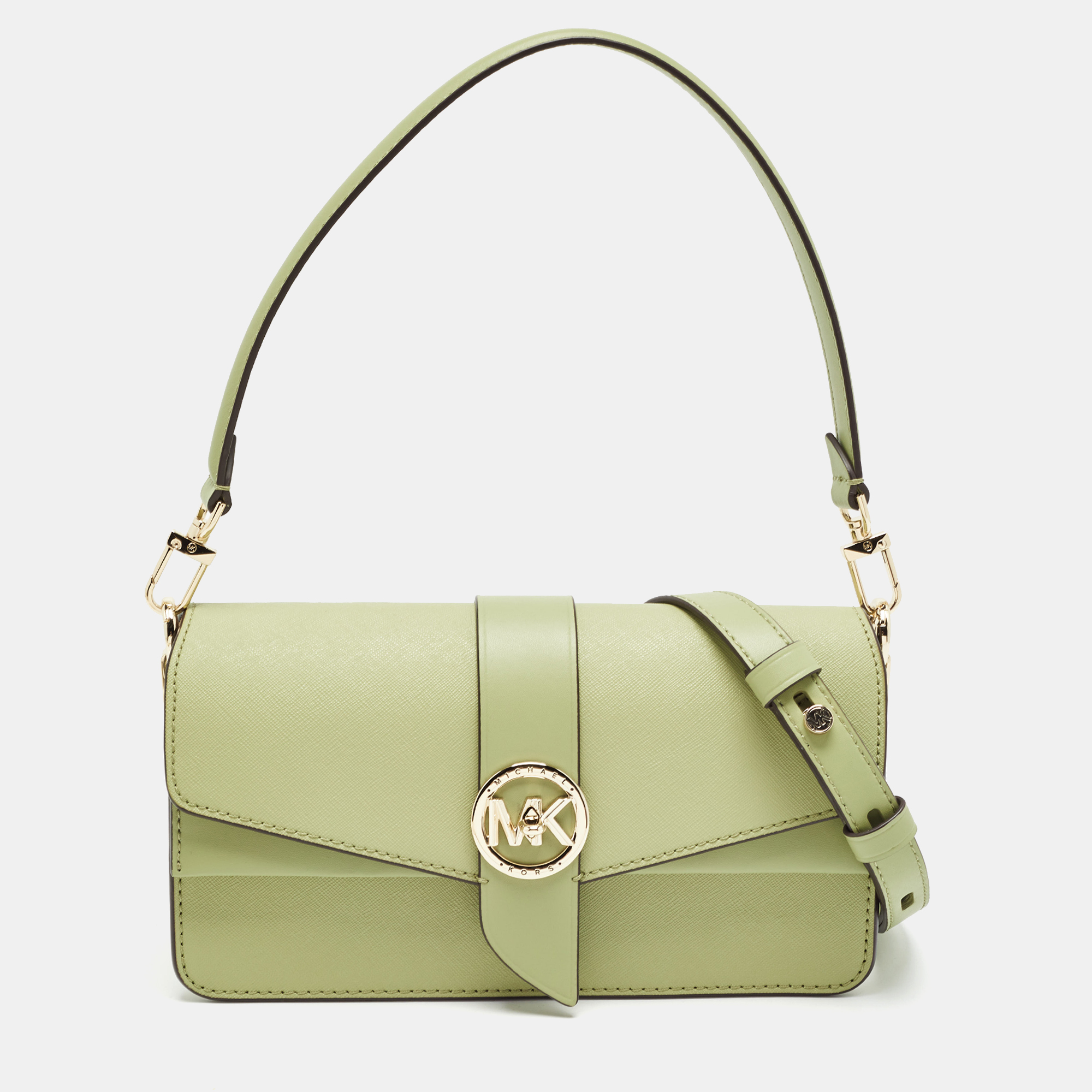 

Michael Kors Green Leather Medium Greenwich Shoulder Bag