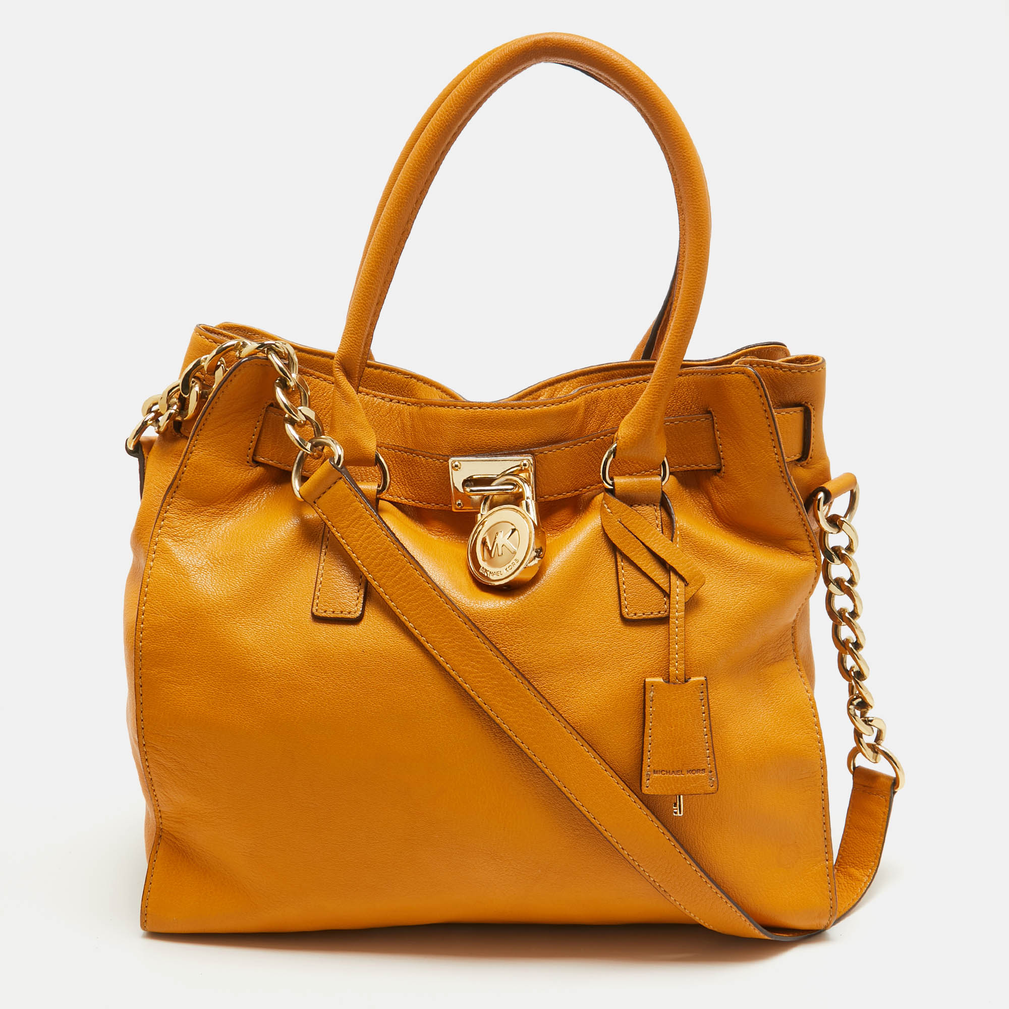 

MICHAEL Michael Kors Mustard Leather Large Hamilton North South Tote, Yellow