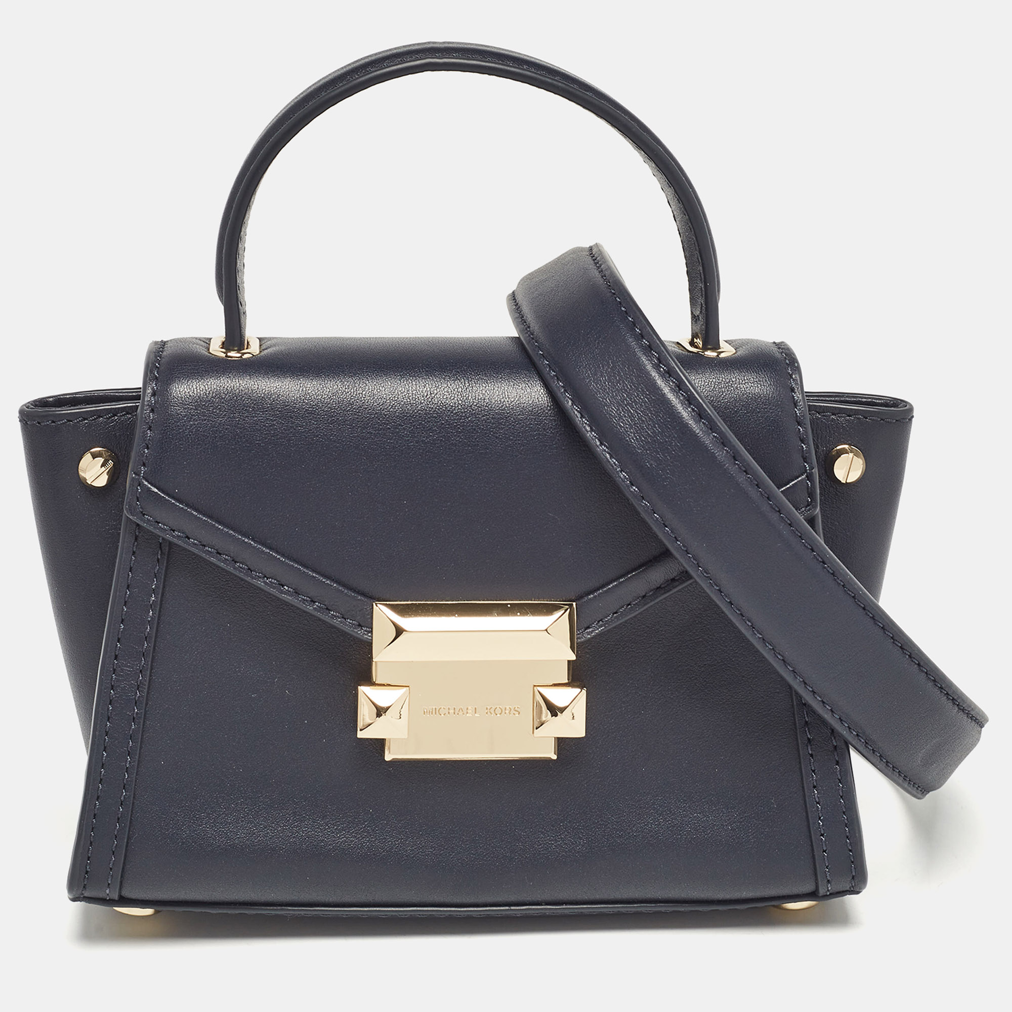 

Michael Kors Navy Blue Leather Mini Whitney Top Handle Bag