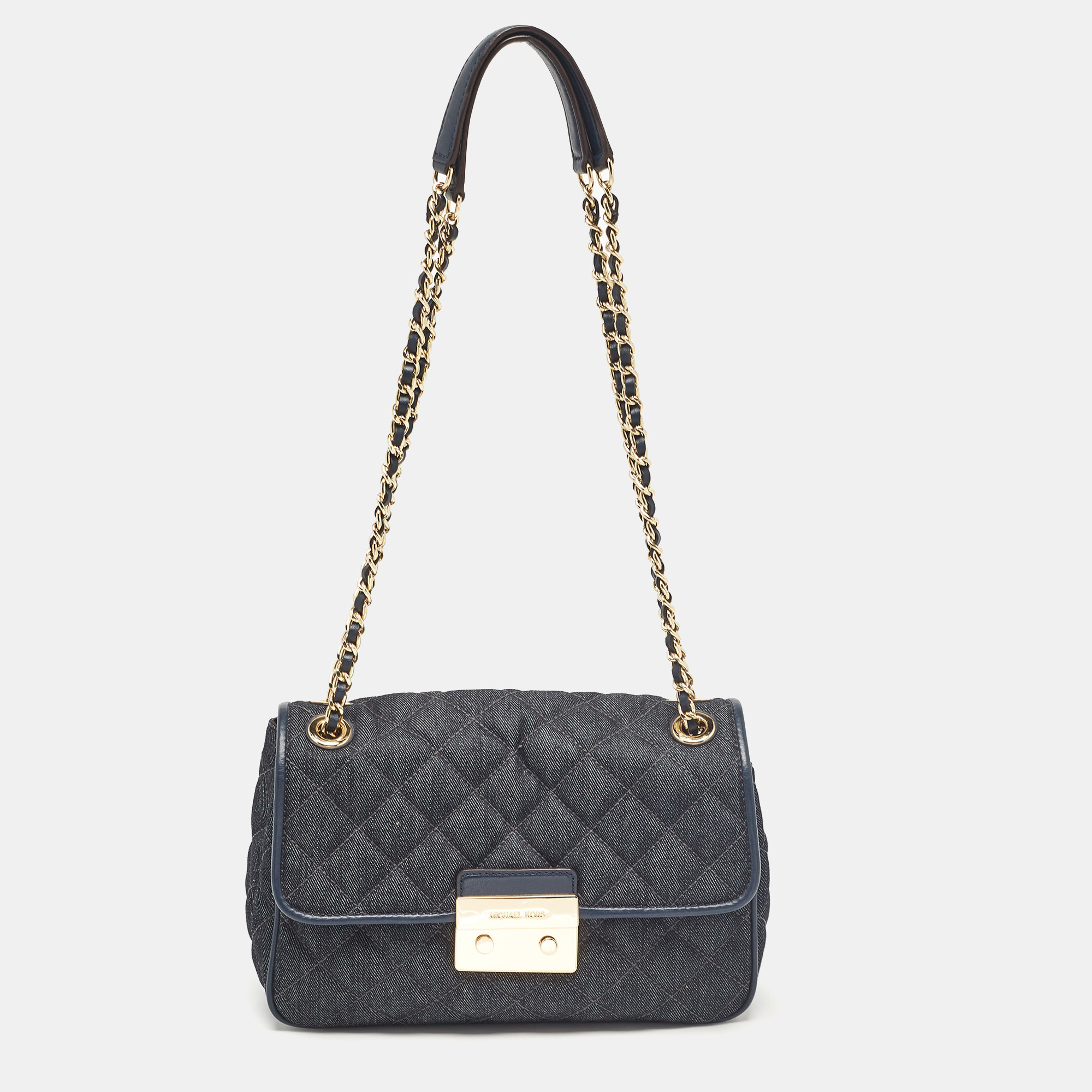 

Michael Kors Navy Blue Quilted Denim and Leather Sloan Shoulder Bag