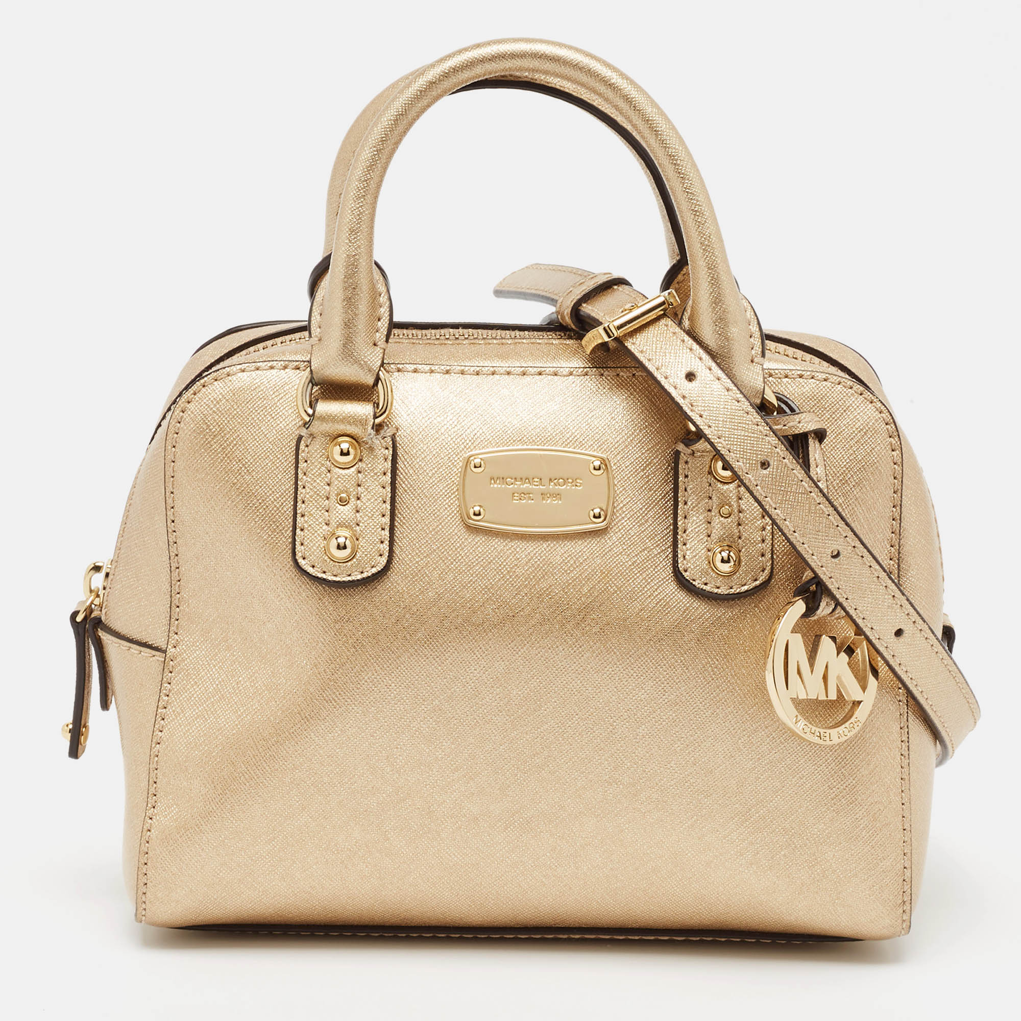 

Michael Kors Gold Patent Leather Logo Dome Satchel