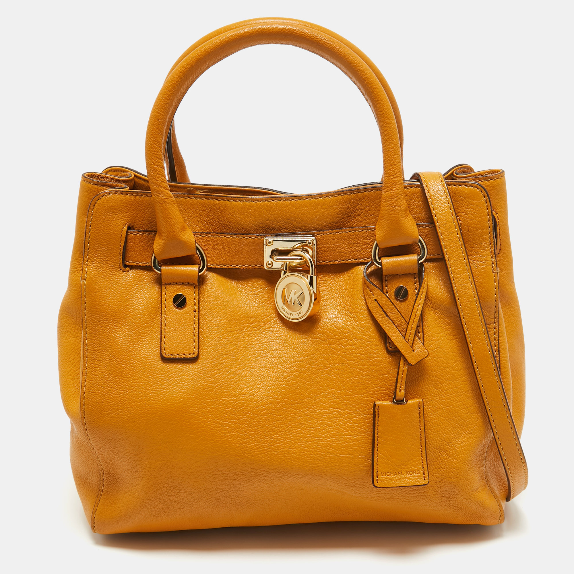 Pre-owned Michael Kors Mustard Leather Hamilton North South Tote In Yellow