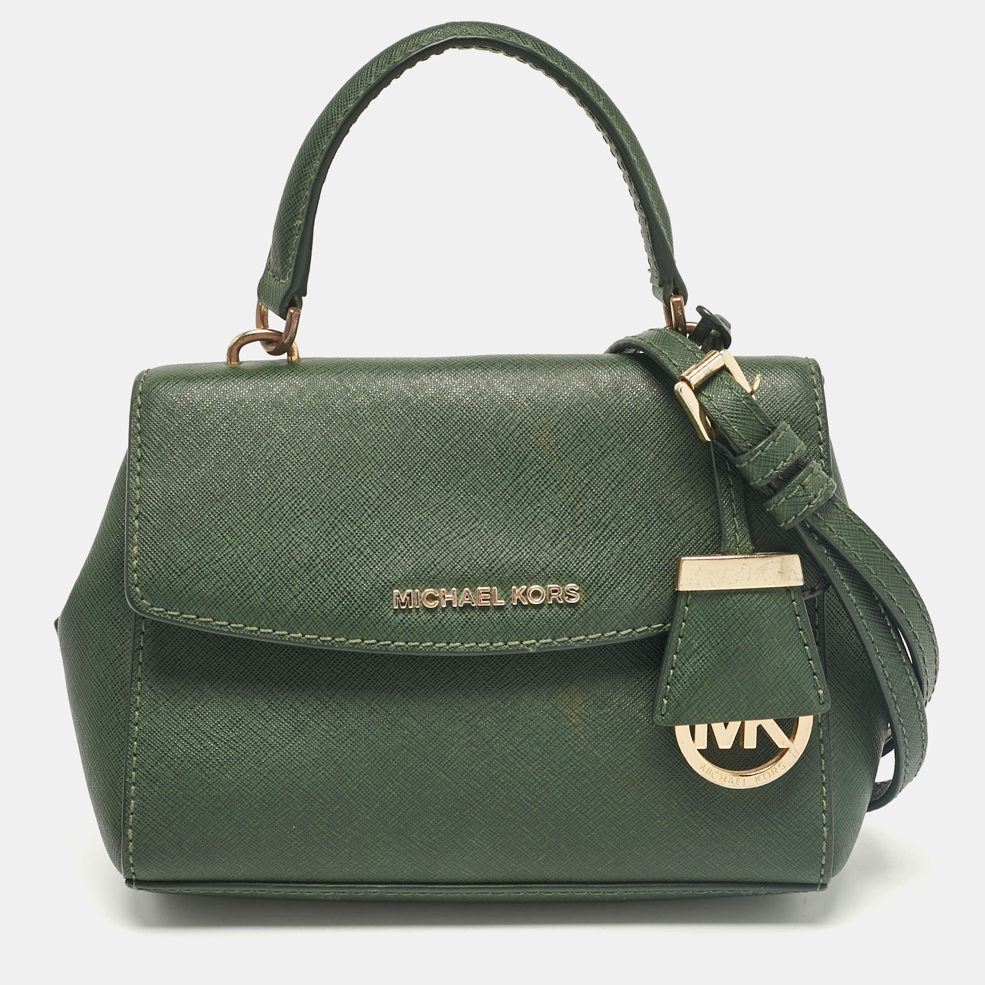 

Michael Kors Dark Green Leather Extra Small Ava Top Handle Bag