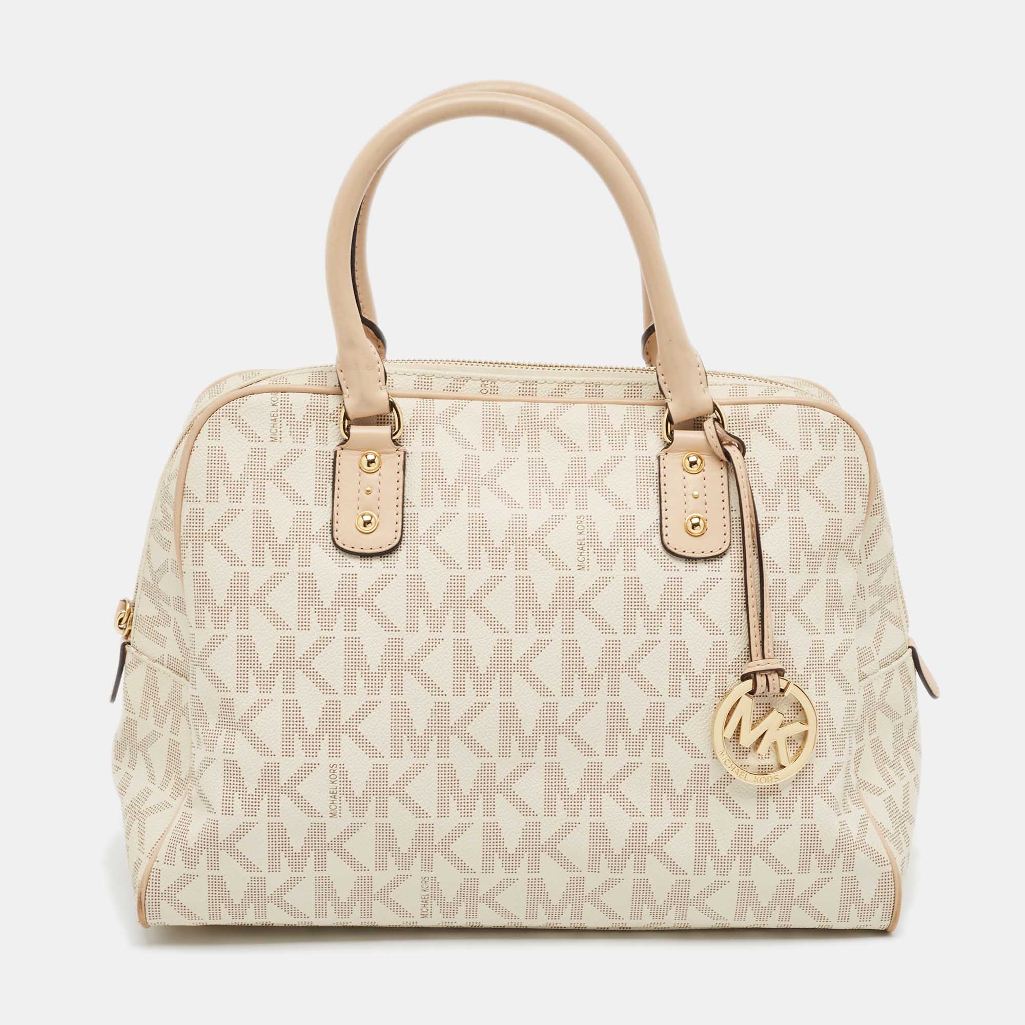 

Michael Kors Off White Signature Coated Canvas and Leather Charm Satchel