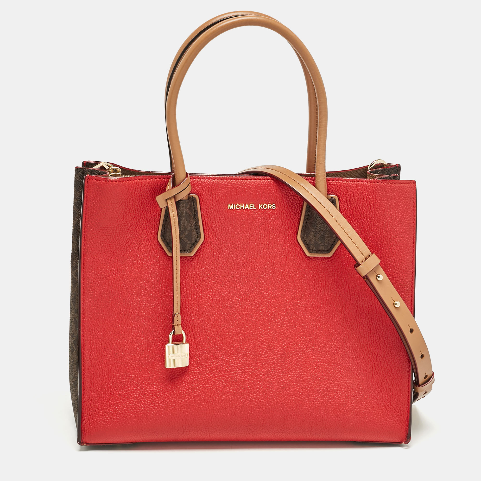 

Michael Kors Bright Red Leather  Convertible Mercer Tote