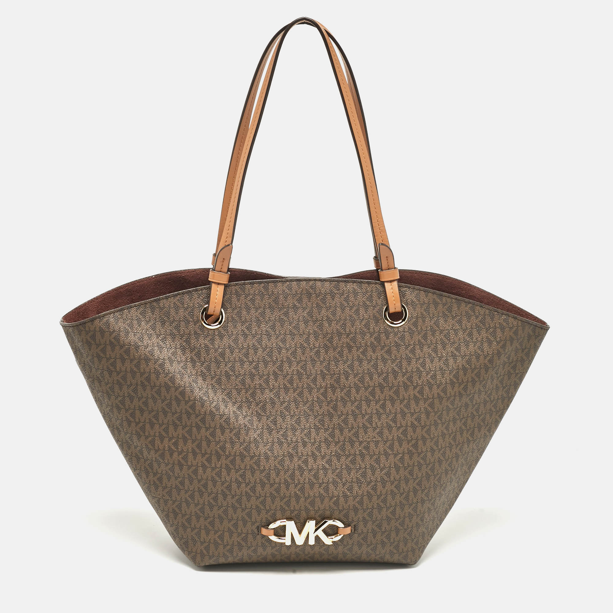 

Michael Kors Dark Brown Signature Coated Canvas and Leather Izzy Tote