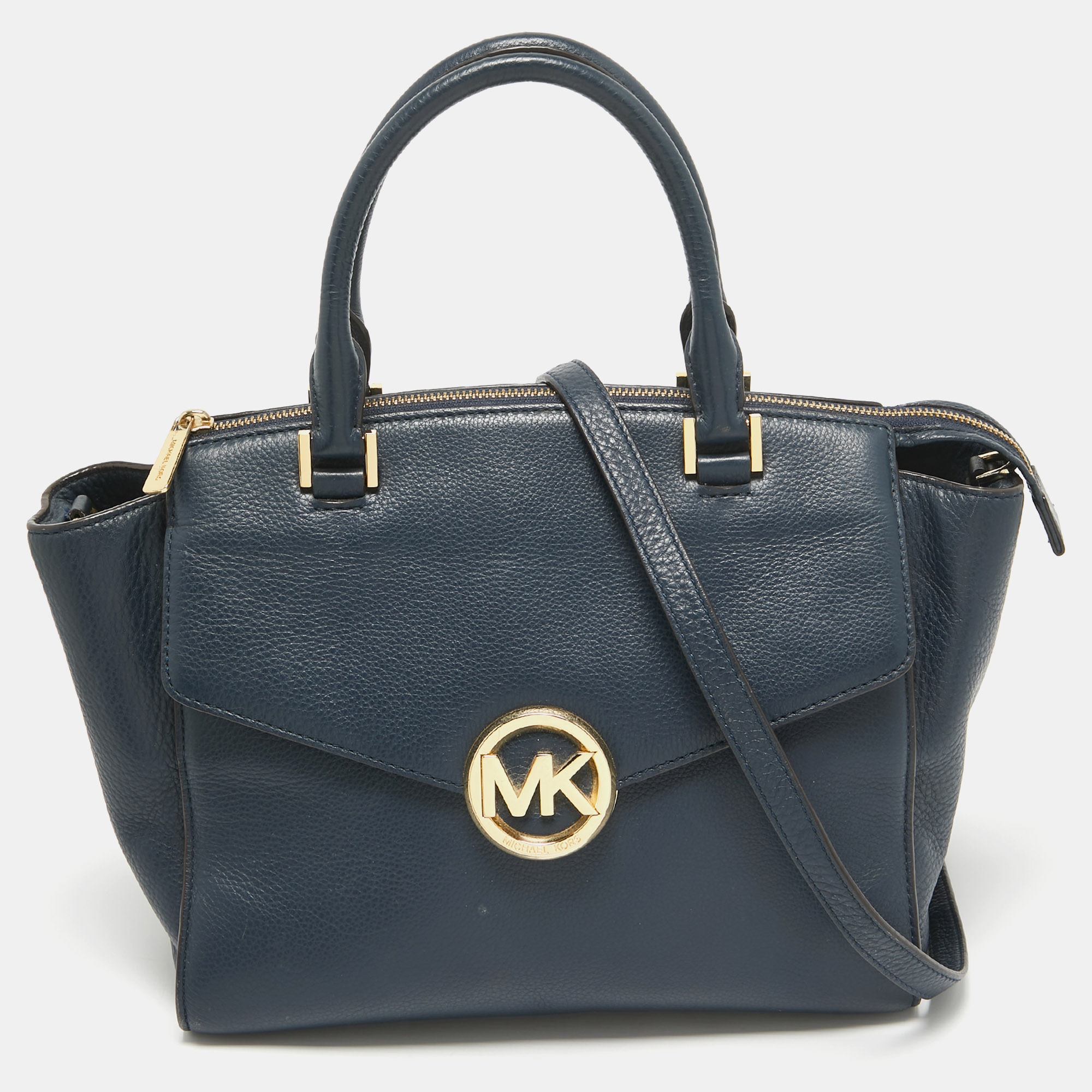 

Michael Kors Navy Blue Leather Large Hudson Satchel