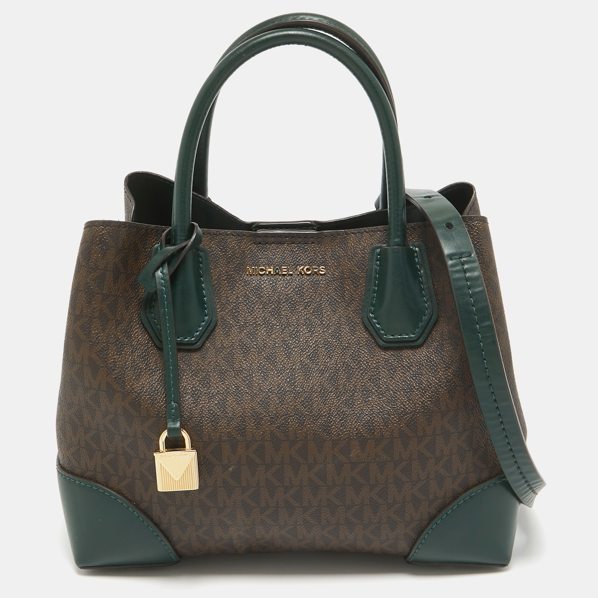 

Michael Kors Green/Brown Signature Coated Canvas  Mercer Gallery Tote