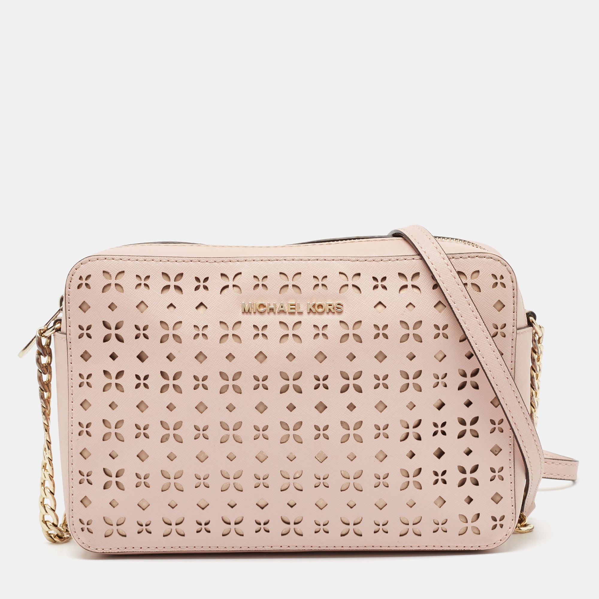 

Michael Kors Light Pink Leather Lasercut East West Crossbody Bag