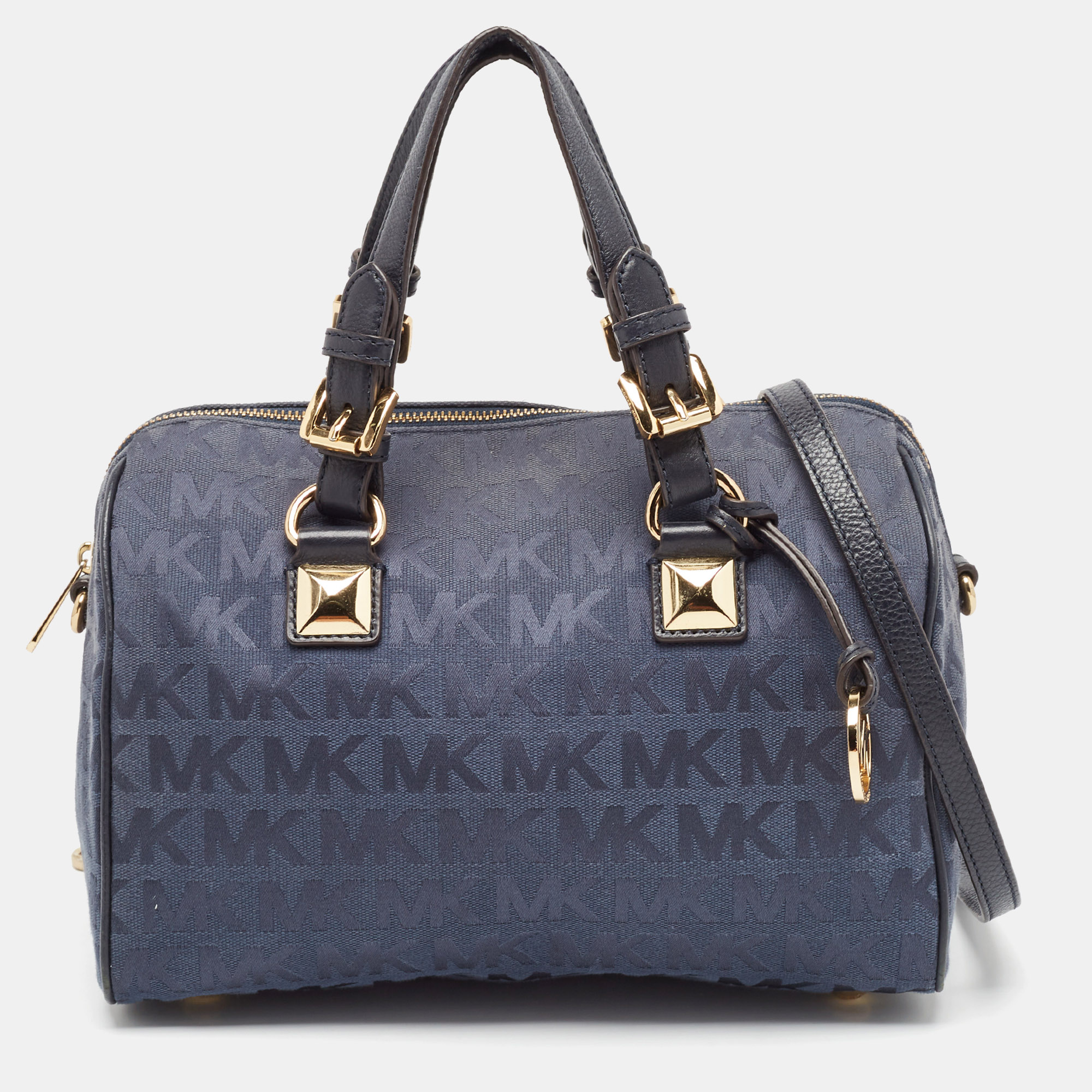 

Michael Kors Navy Blue Signature Canvas and Leather Grayson Satchel