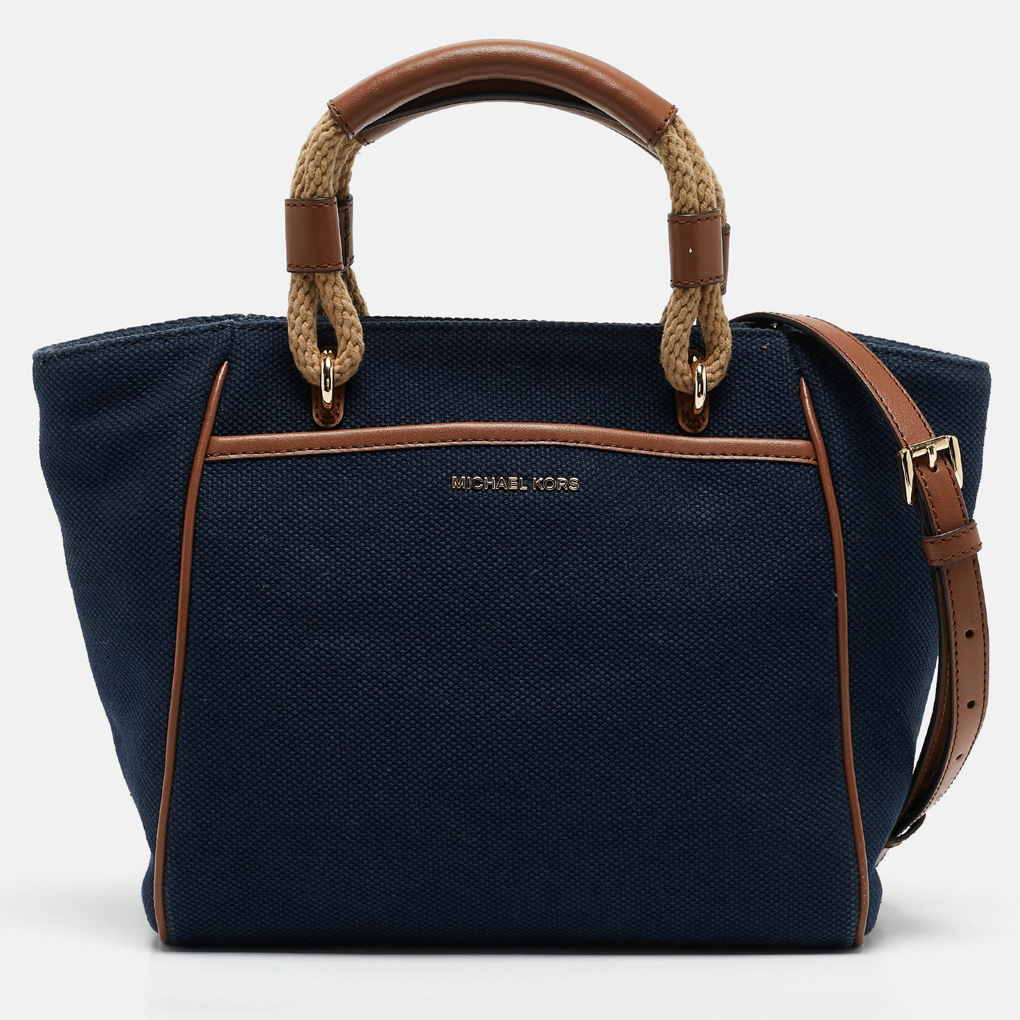 

Michael Kors Navy Blue/Brown Canvas  Talia Tote