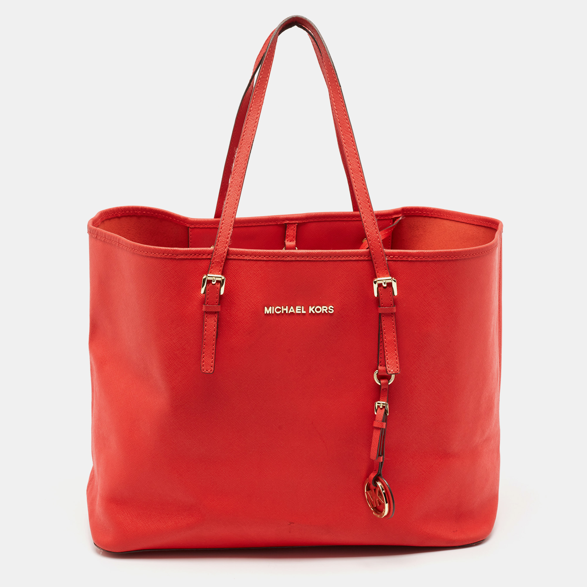 

Michael Kors Red Leather Large Jet Set Travel Tote