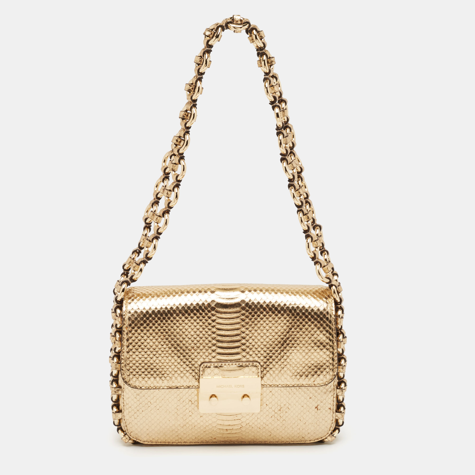 

Michael Kors Gold Python Embossed Leather Piper Shoulder Bag