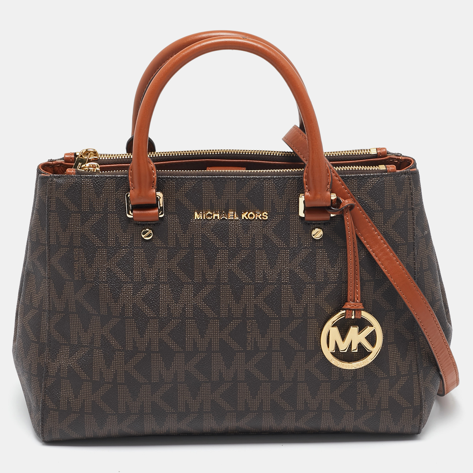 

Michael Kors Brown Signature Coated Canvas and Leather Sutton Tote