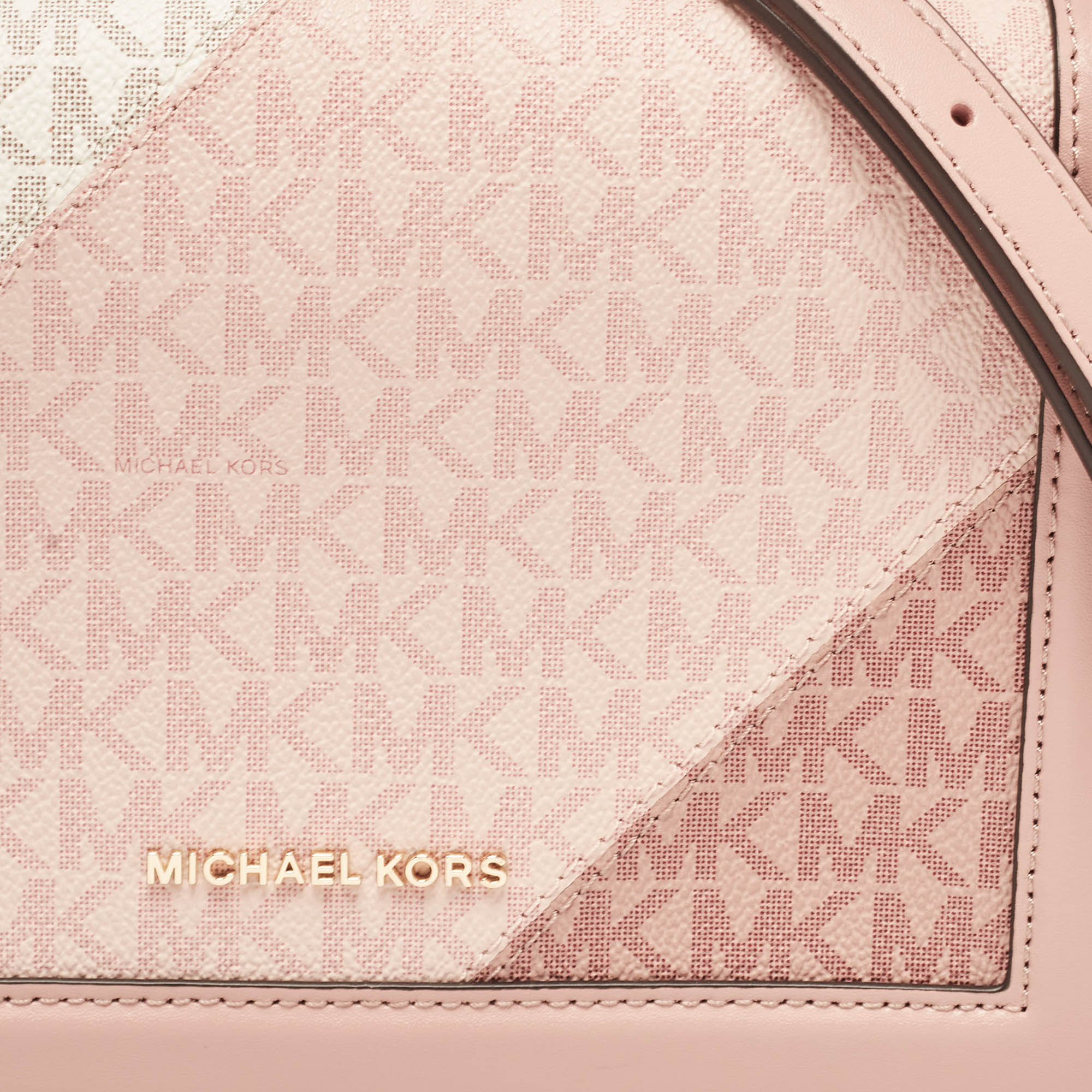 Michael Kors Old Rose Signature Coated Canvas and Leather Jet Set Full Flap Shoulder Bag 
