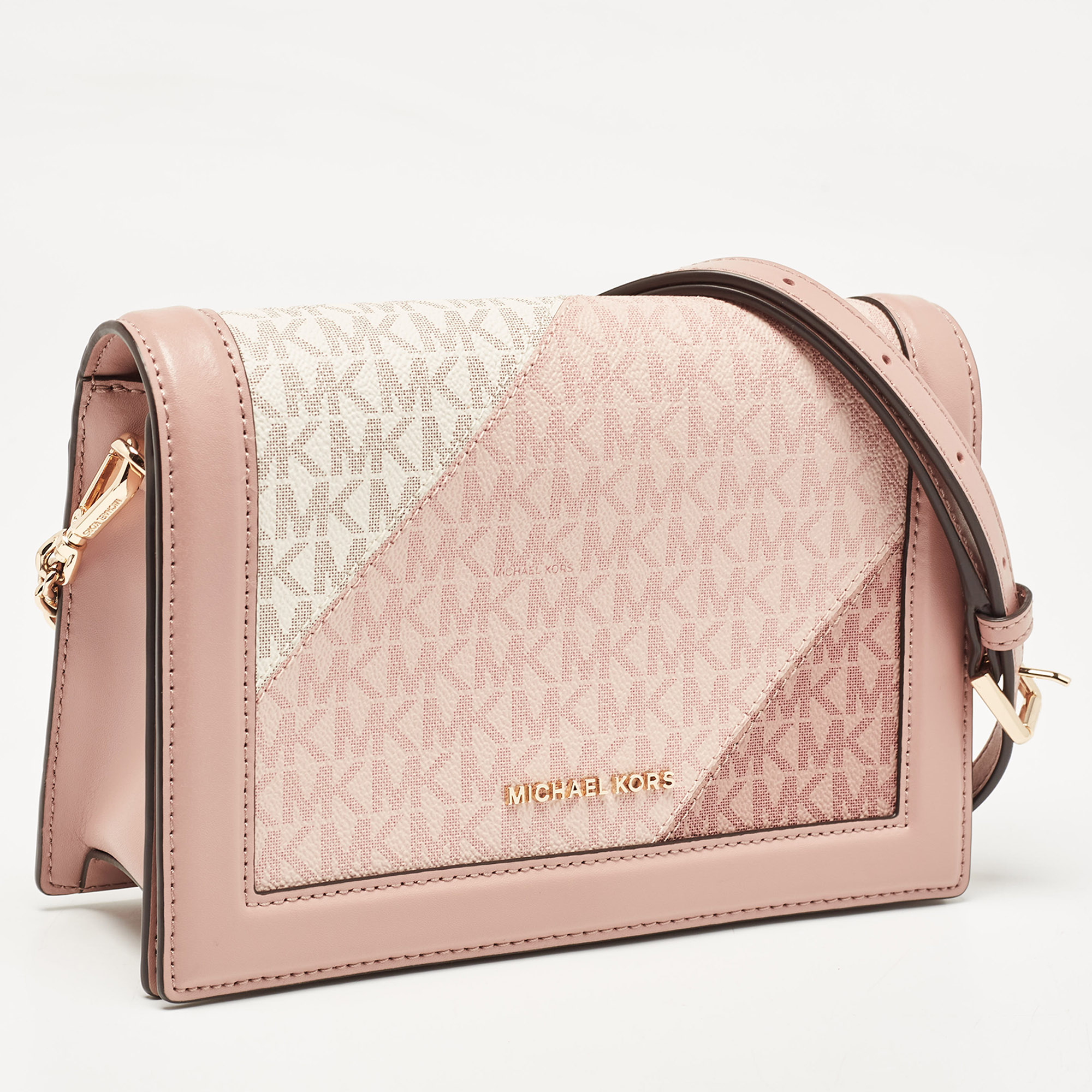 Michael Kors Old Rose Signature Coated Canvas and Leather Jet Set Full Flap Shoulder Bag 