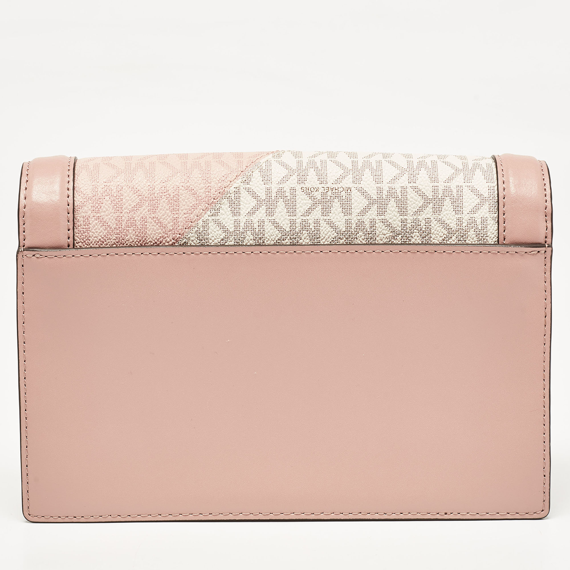 Michael Kors Old Rose Signature Coated Canvas and Leather Jet Set Full Flap Shoulder Bag 