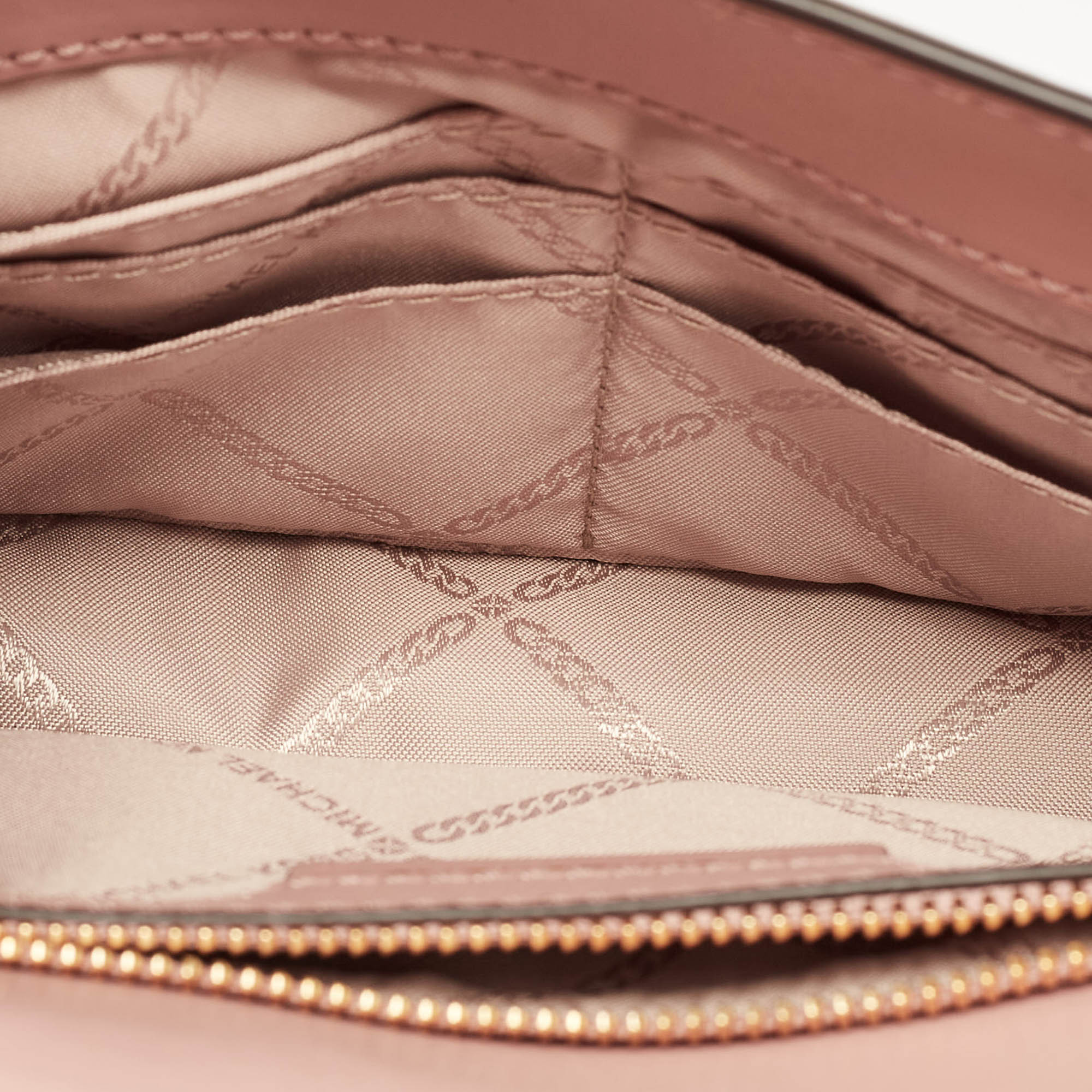 Michael Kors Old Rose Signature Coated Canvas and Leather Jet Set Full Flap Shoulder Bag 