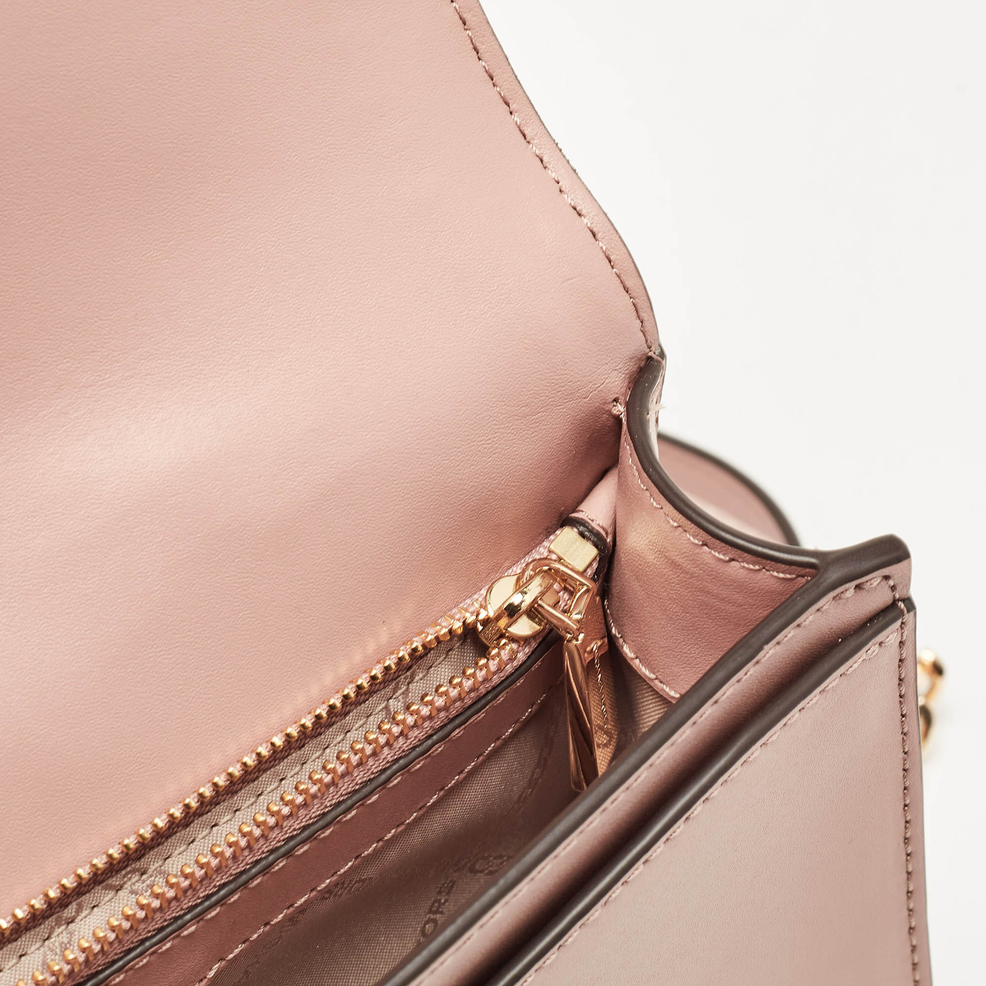 Michael Kors Old Rose Signature Coated Canvas and Leather Jet Set Full Flap Shoulder Bag 
