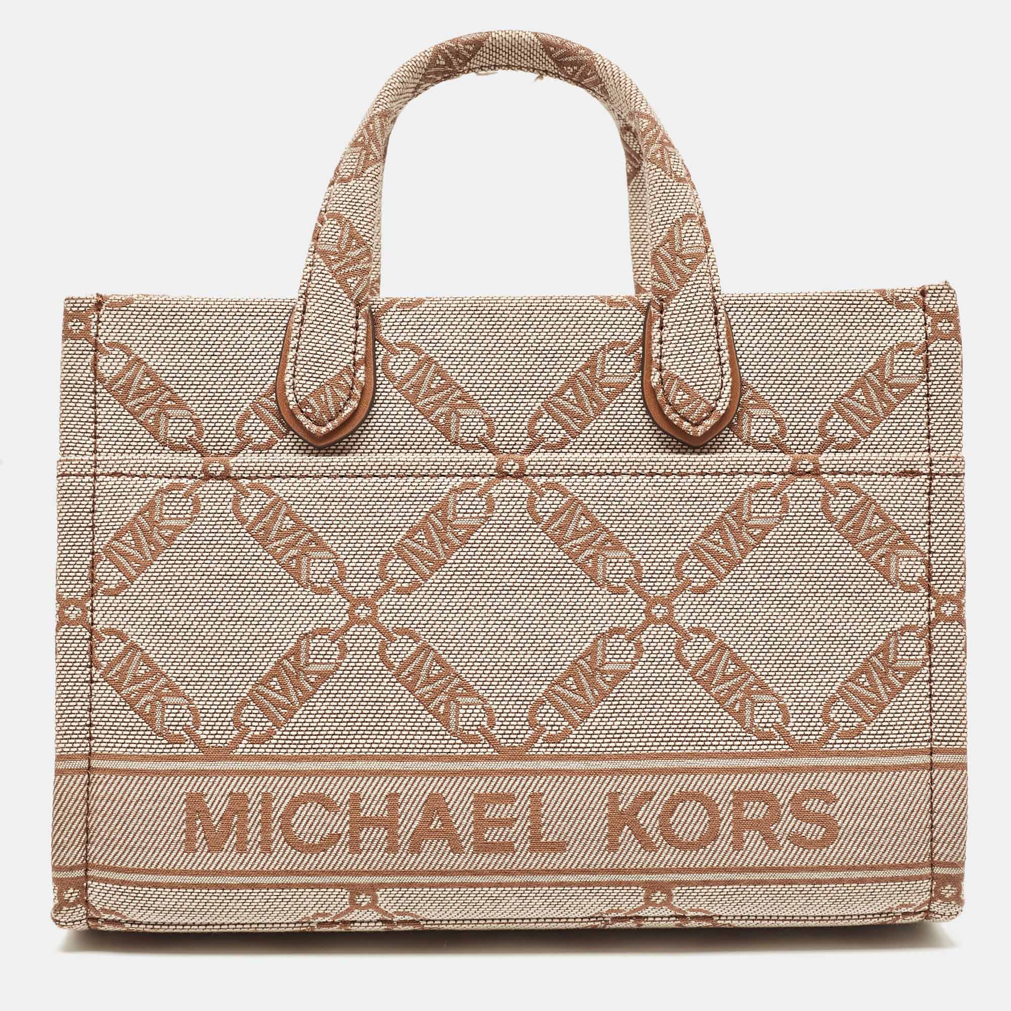 

Michael Kors Beige/Brown Logo Jacquard Fabric Gigi Empire Tote