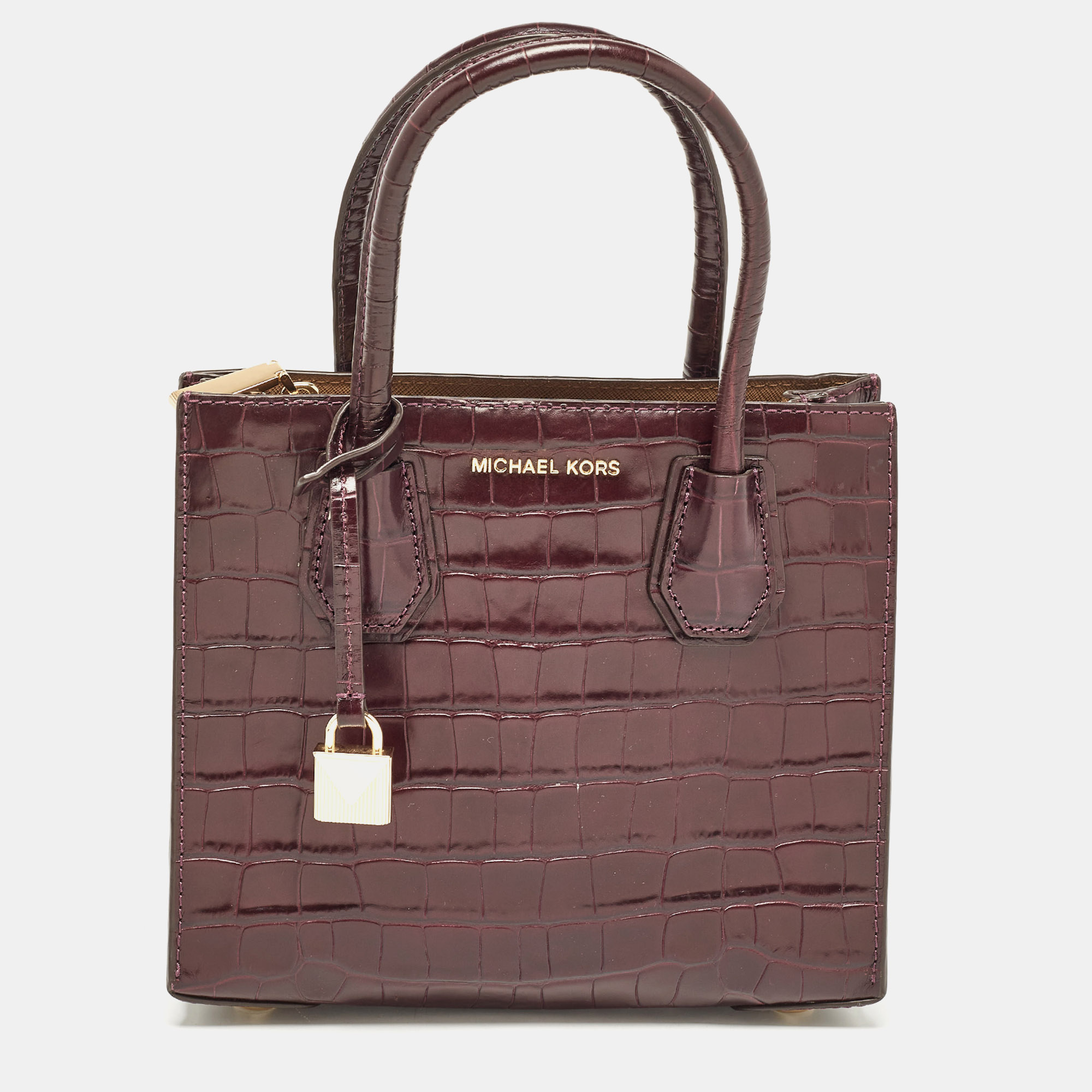 

Michael Kors Burgundy Croc Embossed Leather Mini Mercer Tote