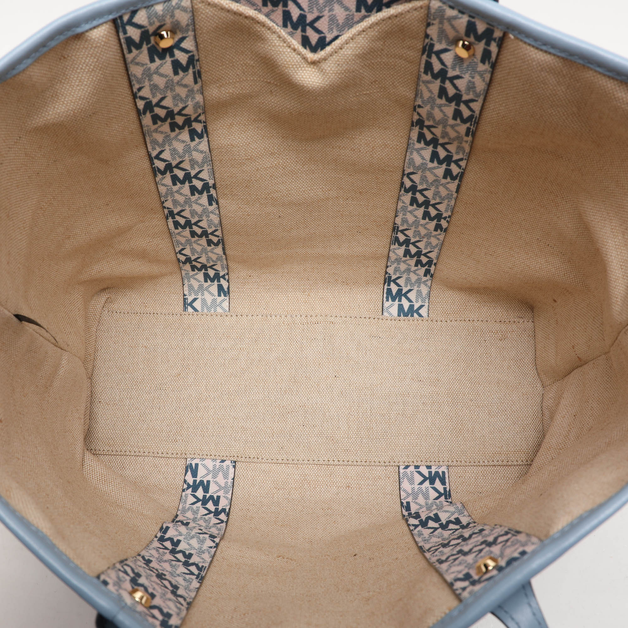 Michael Kors Light Blue/White Signature Coated Canvas and Leather Large Eva Tote 