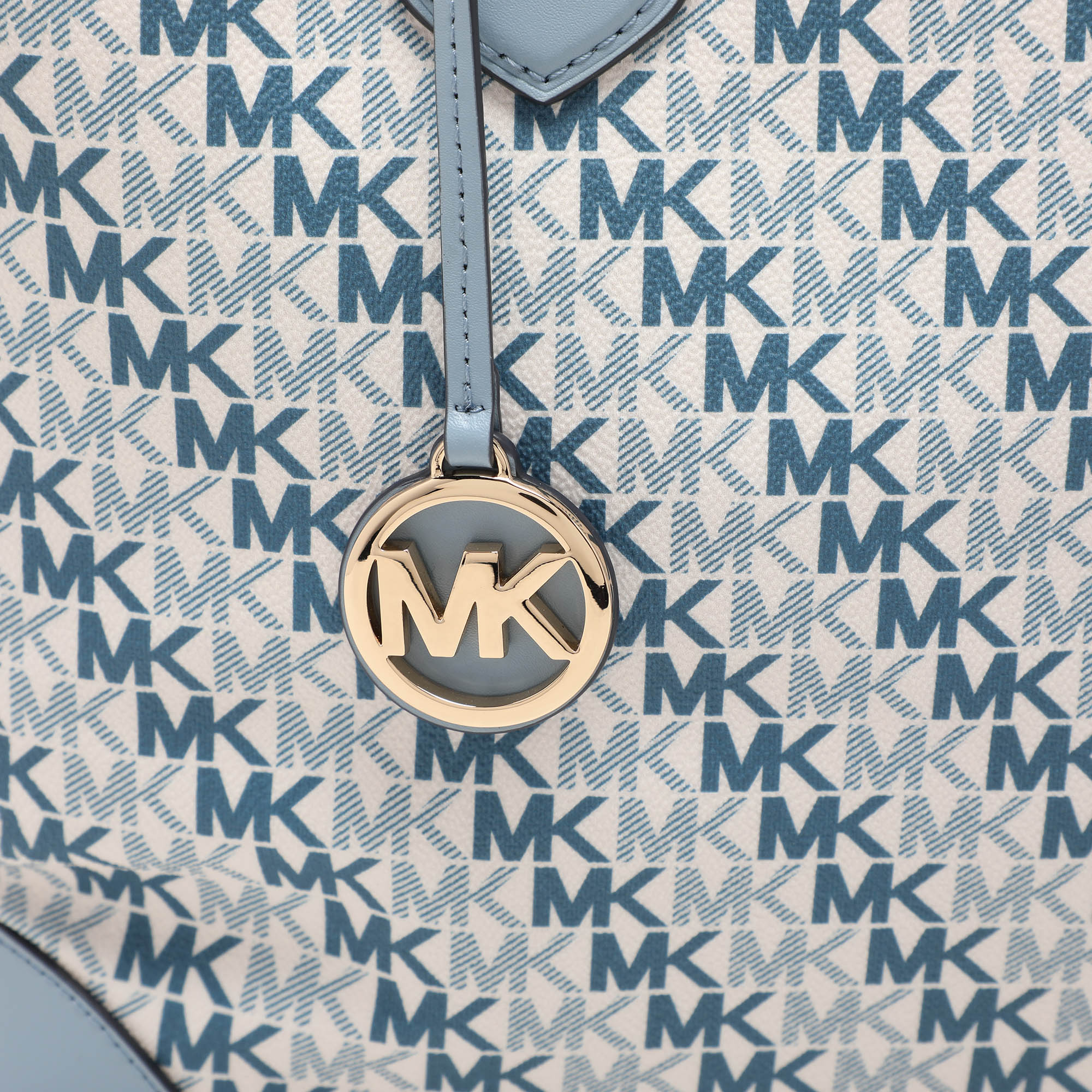 Michael Kors Light Blue/White Signature Coated Canvas and Leather Large Eva Tote 