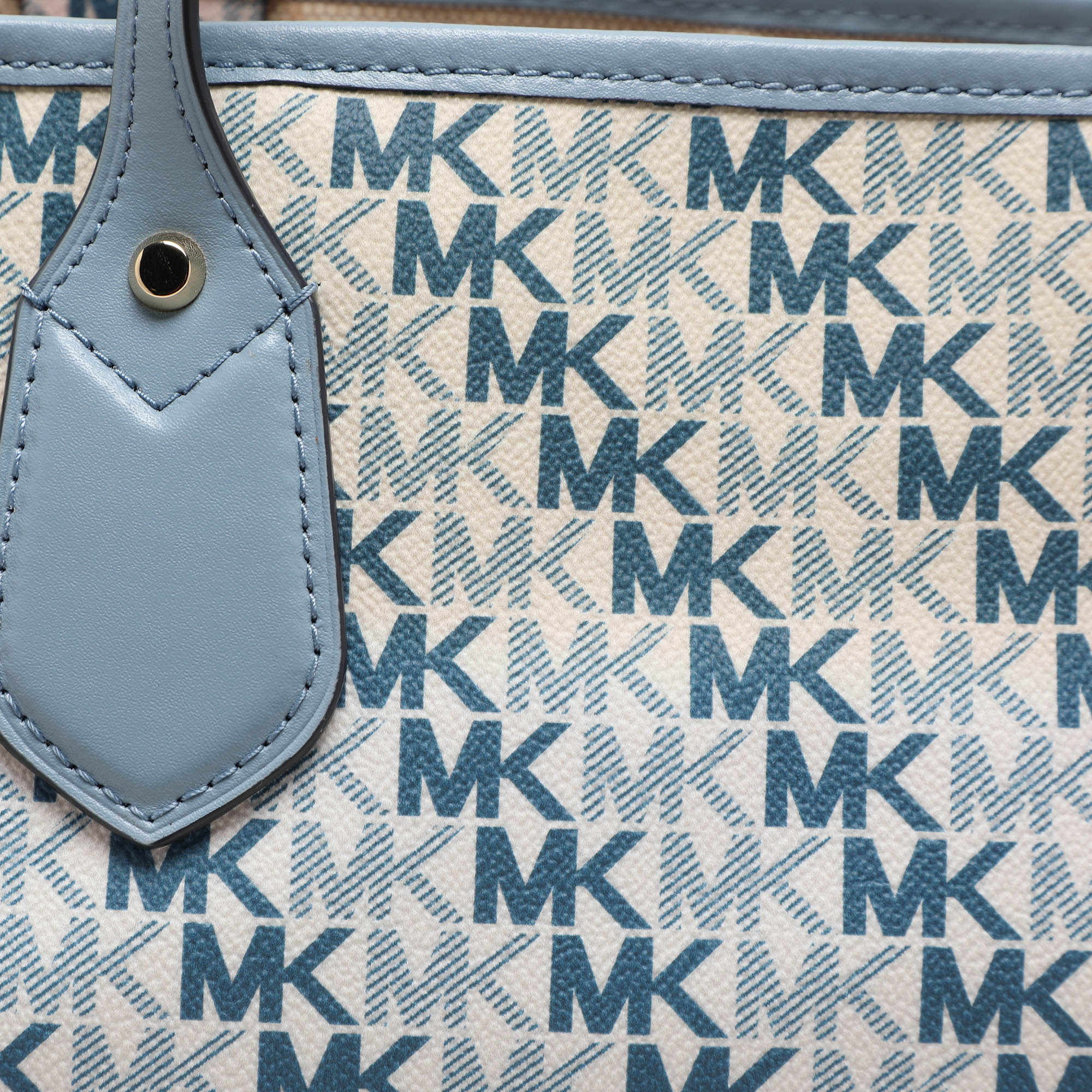 Michael Kors Light Blue/White Signature Coated Canvas and Leather Large Eva Tote 