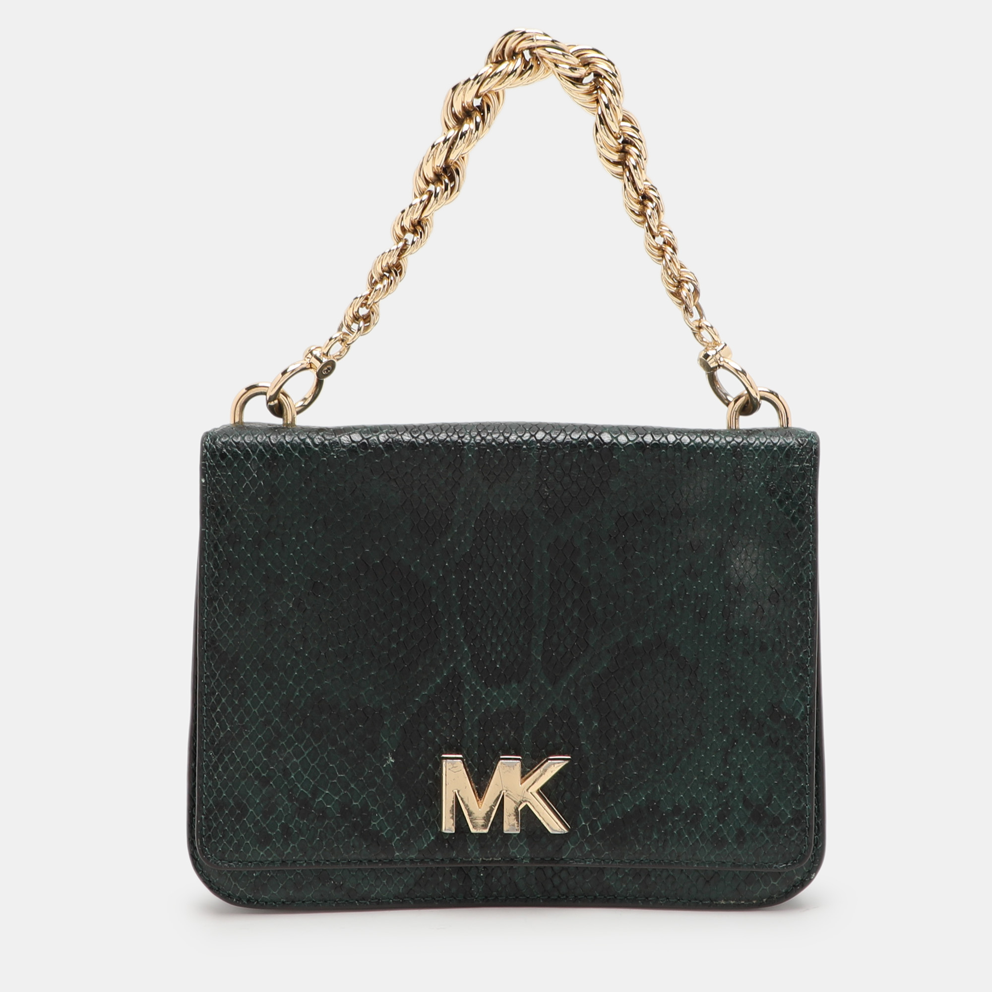 

Michael Kors Green Python Embossed Leather Turn Lock Shoulder Bag