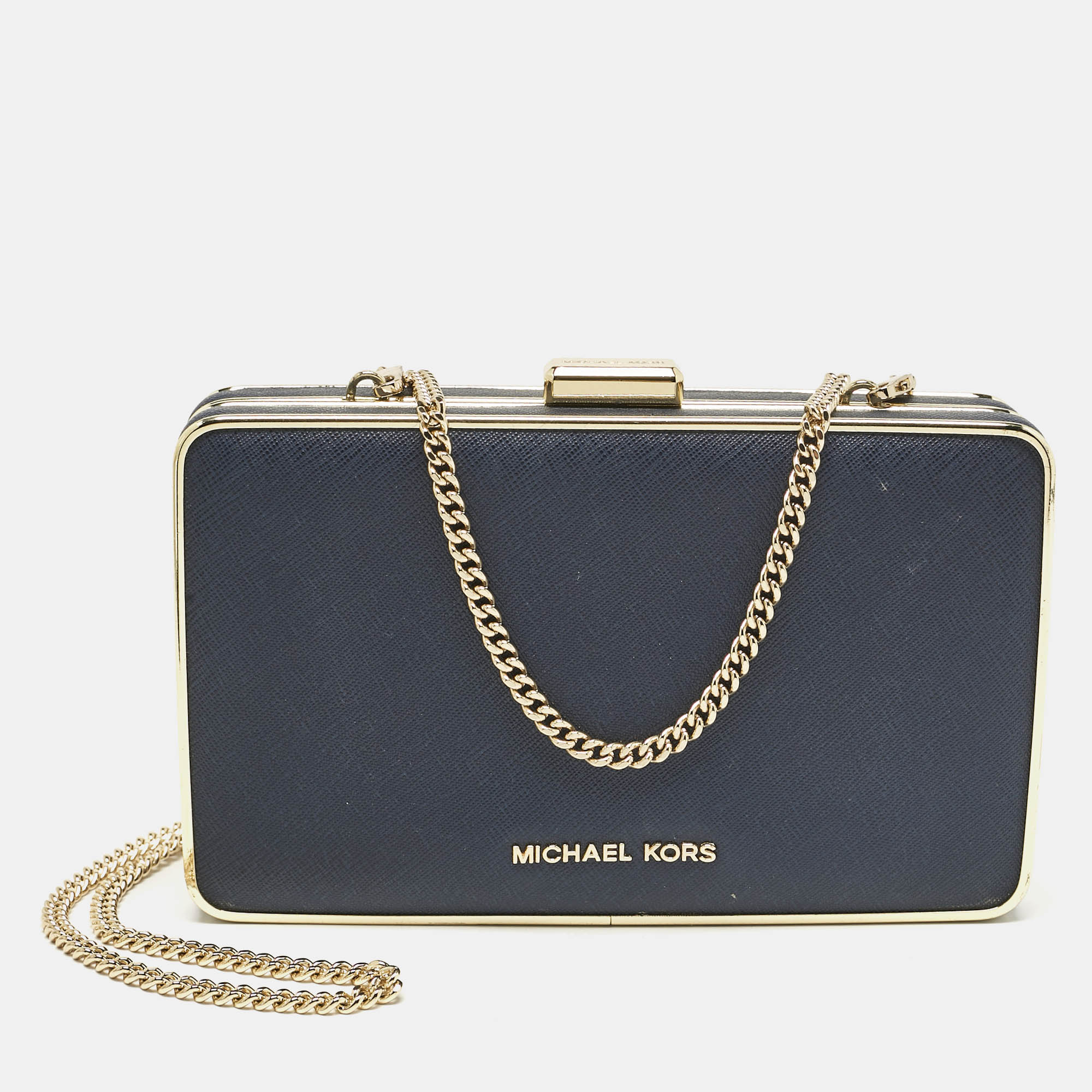 

Michael Kors Blue Leather Elsie Box Chain Clutch