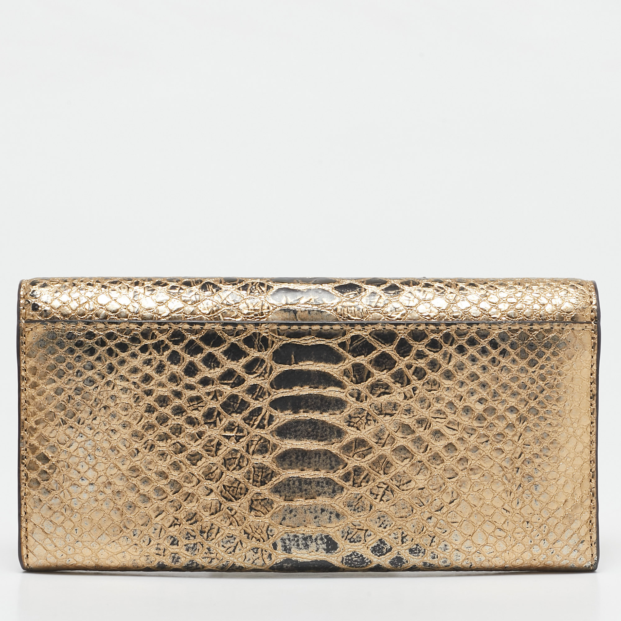 Michael Kors Gold Python Embossed Leather Continental Wallet 
