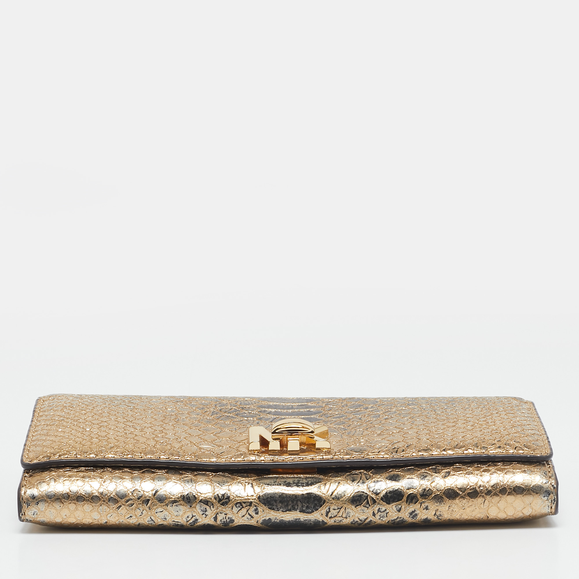 Michael Kors Gold Python Embossed Leather Continental Wallet 