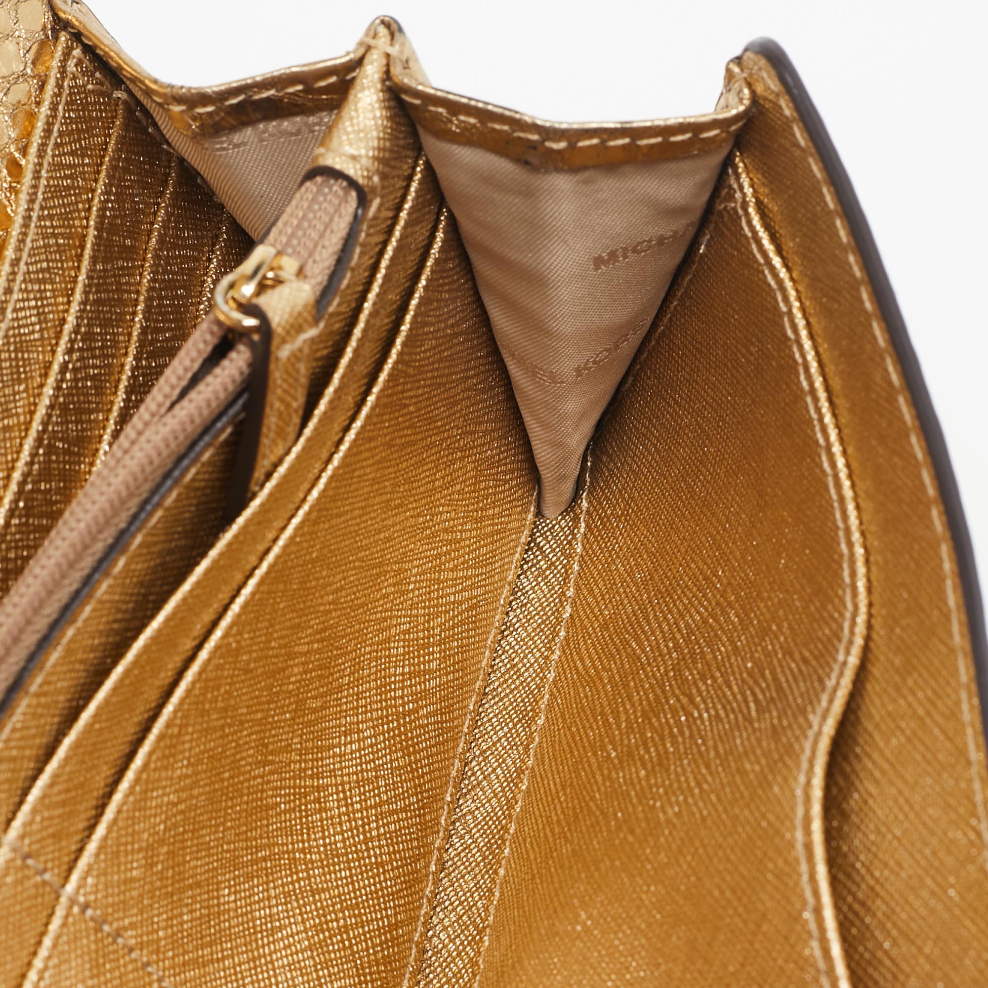Michael Kors Gold Python Embossed Leather Continental Wallet 