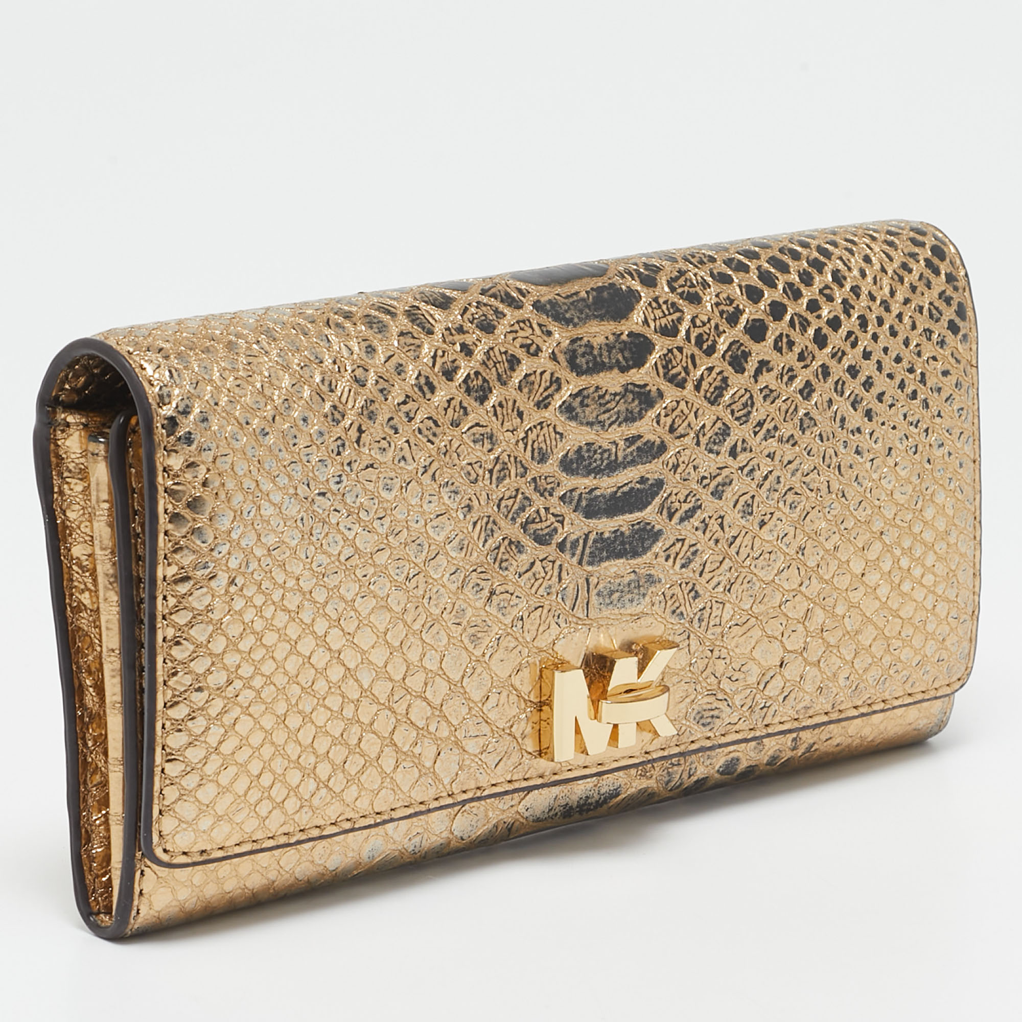 Michael Kors Gold Python Embossed Leather Continental Wallet 