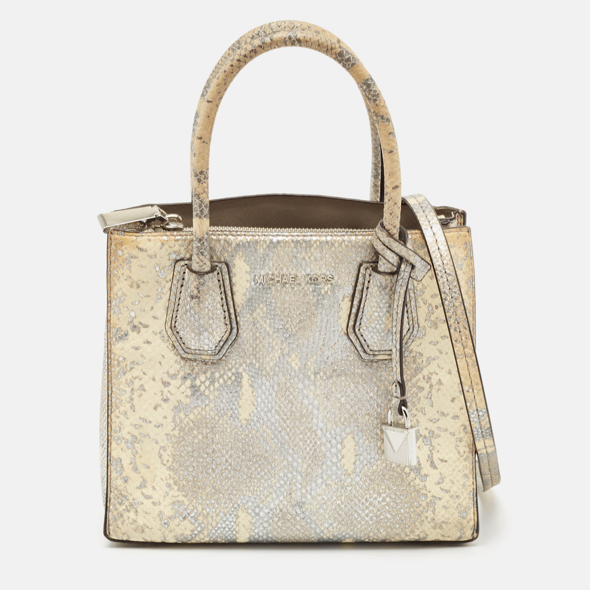 

Michael Kors Cream/Silver Python Embossed Leather  Mercer Tote