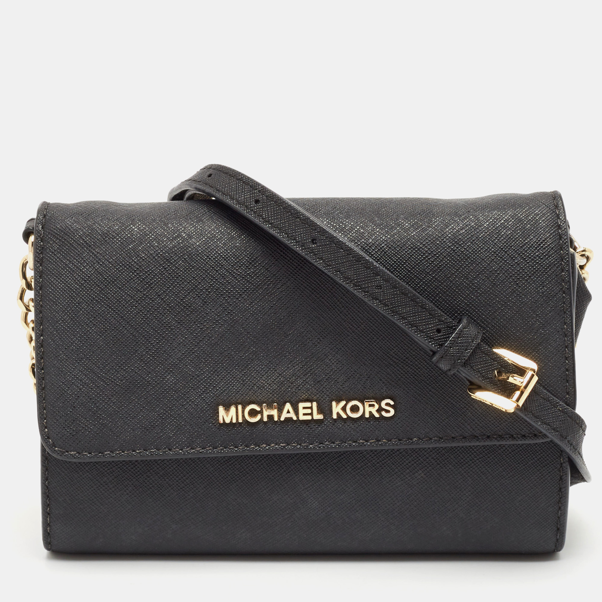 

Michael Kors Black Leather Flap Wallet On Chain