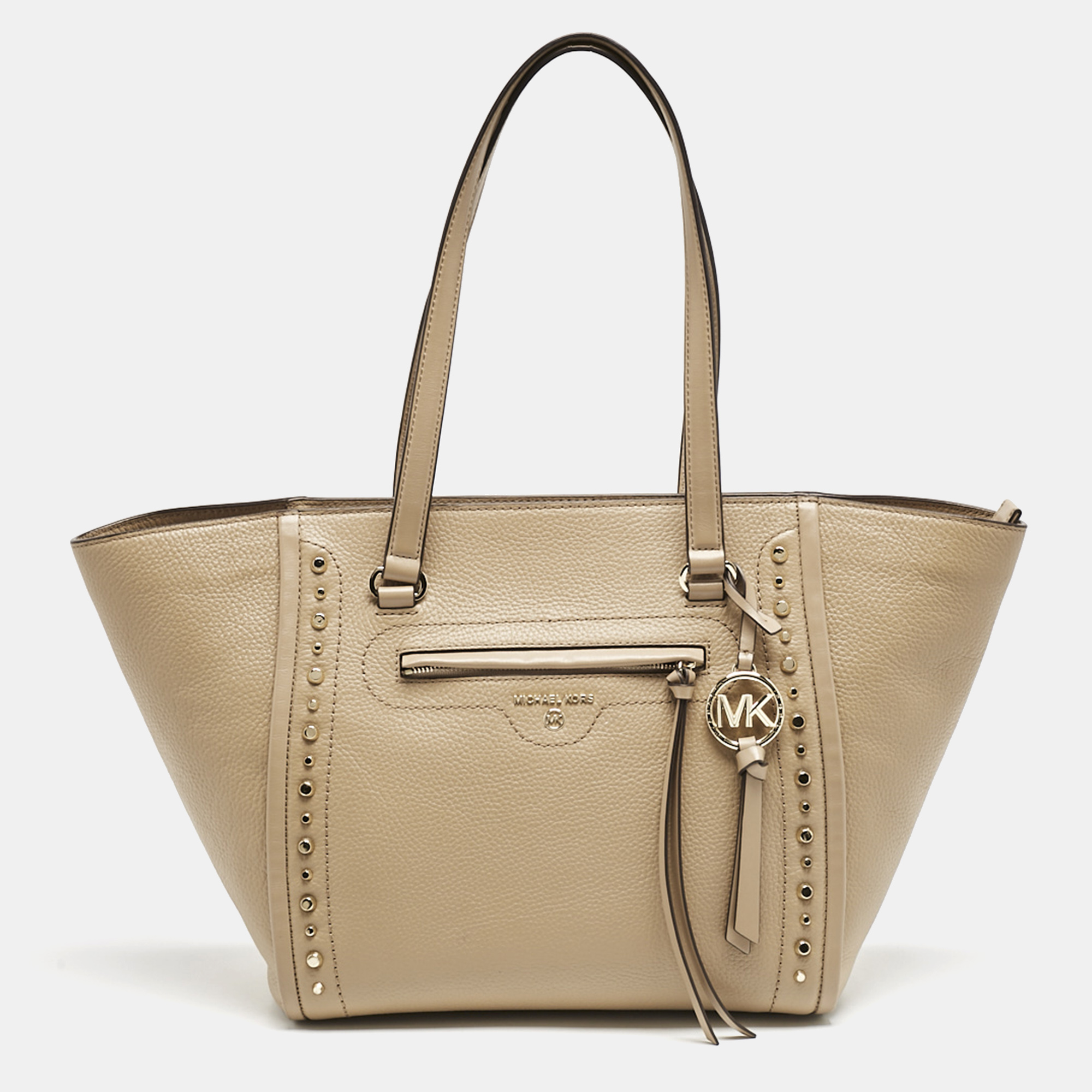 

Michael Kors Beige Leather Medium Studded Carine Tote