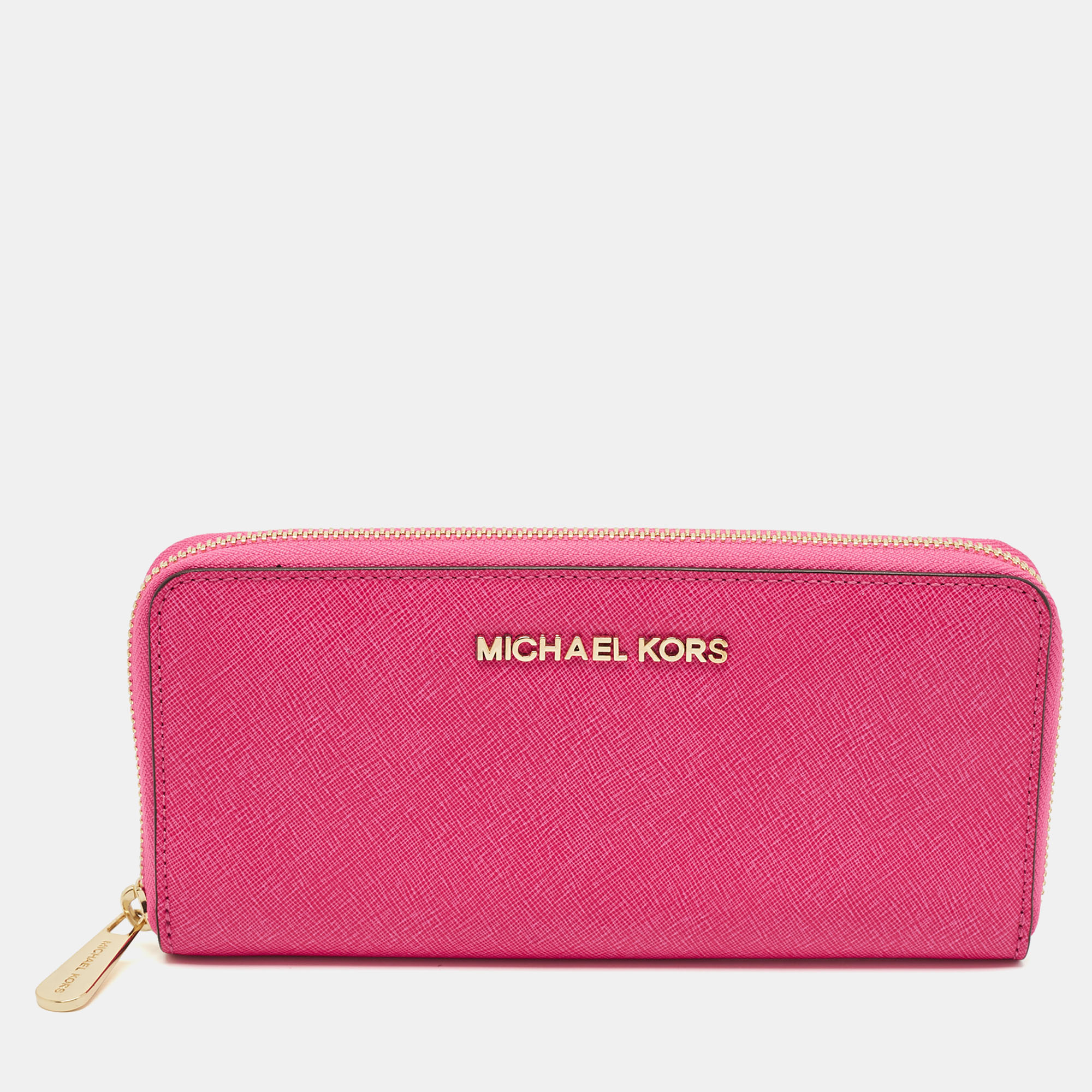 

Michael Kors Fuchsia Leather Jet Set Zip Around Wallet, Pink
