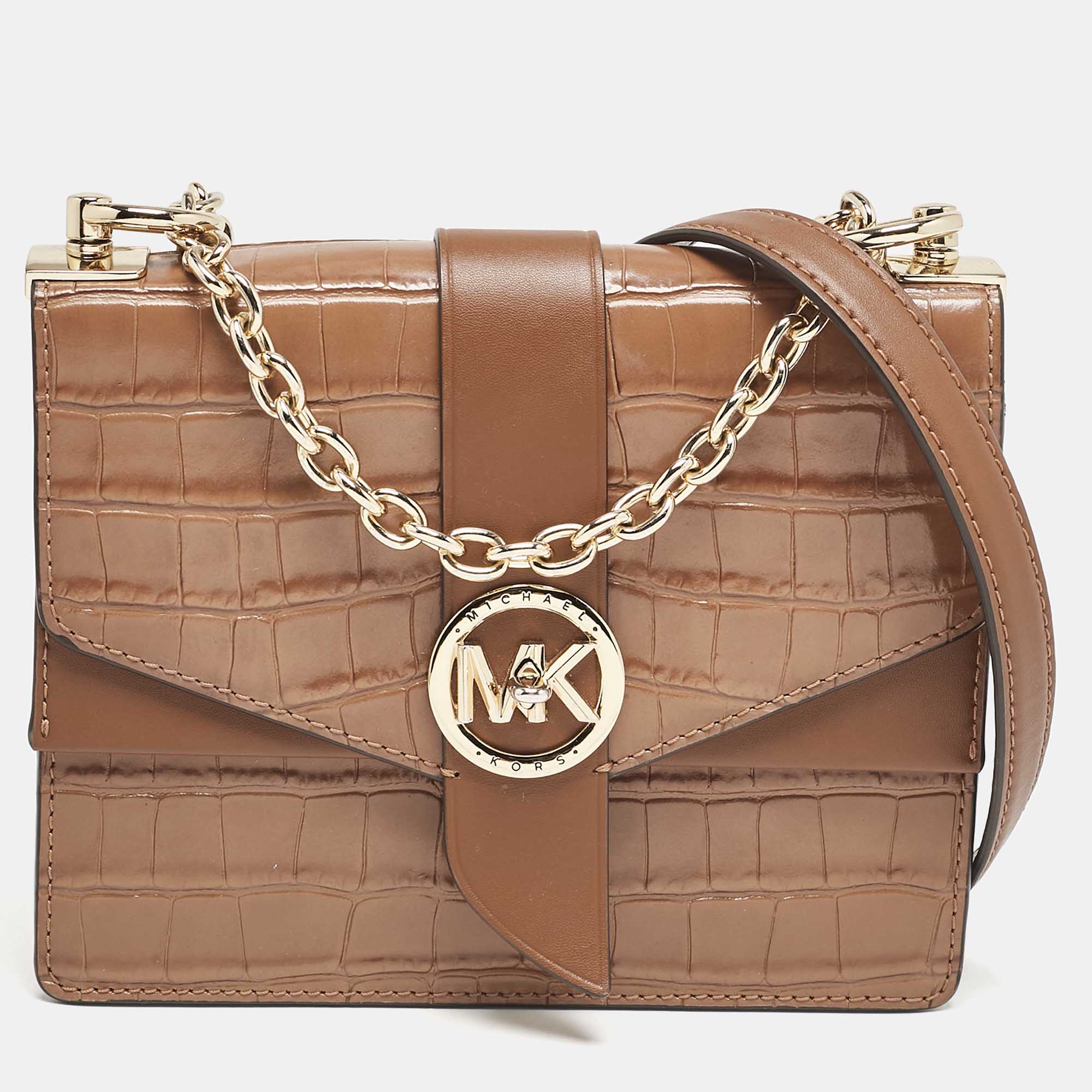 

Michael Kors Brown Croc Embossed Leather  Greenwich Crossbody Bag