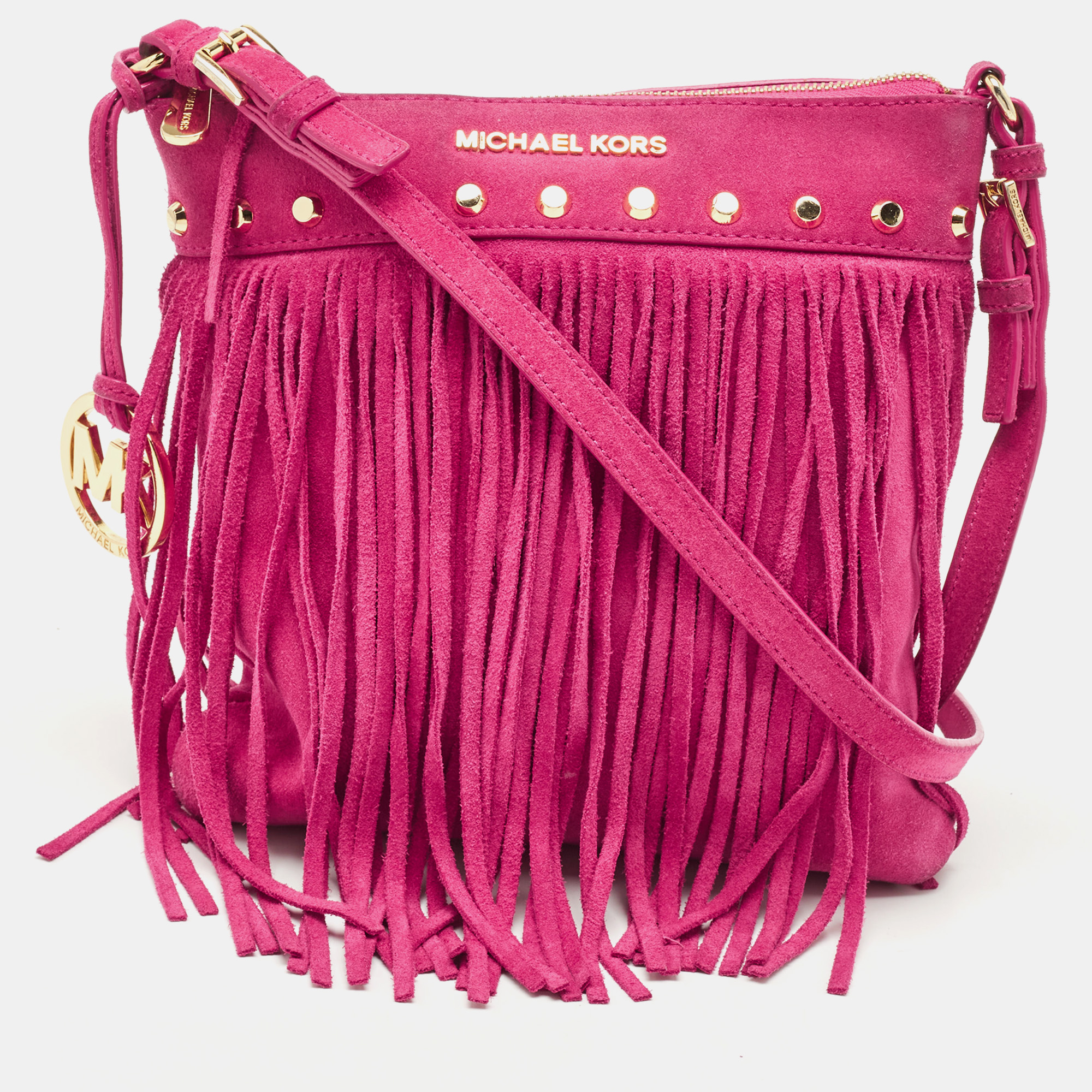 

Michael Kors Pink Suede Billy Fringe Messenger Bag