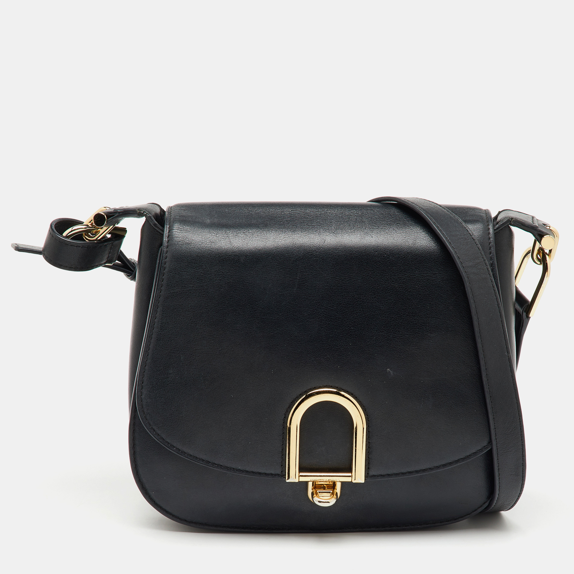 

Michael Kors Black Leather Large Delfina Flap Saddle Bag