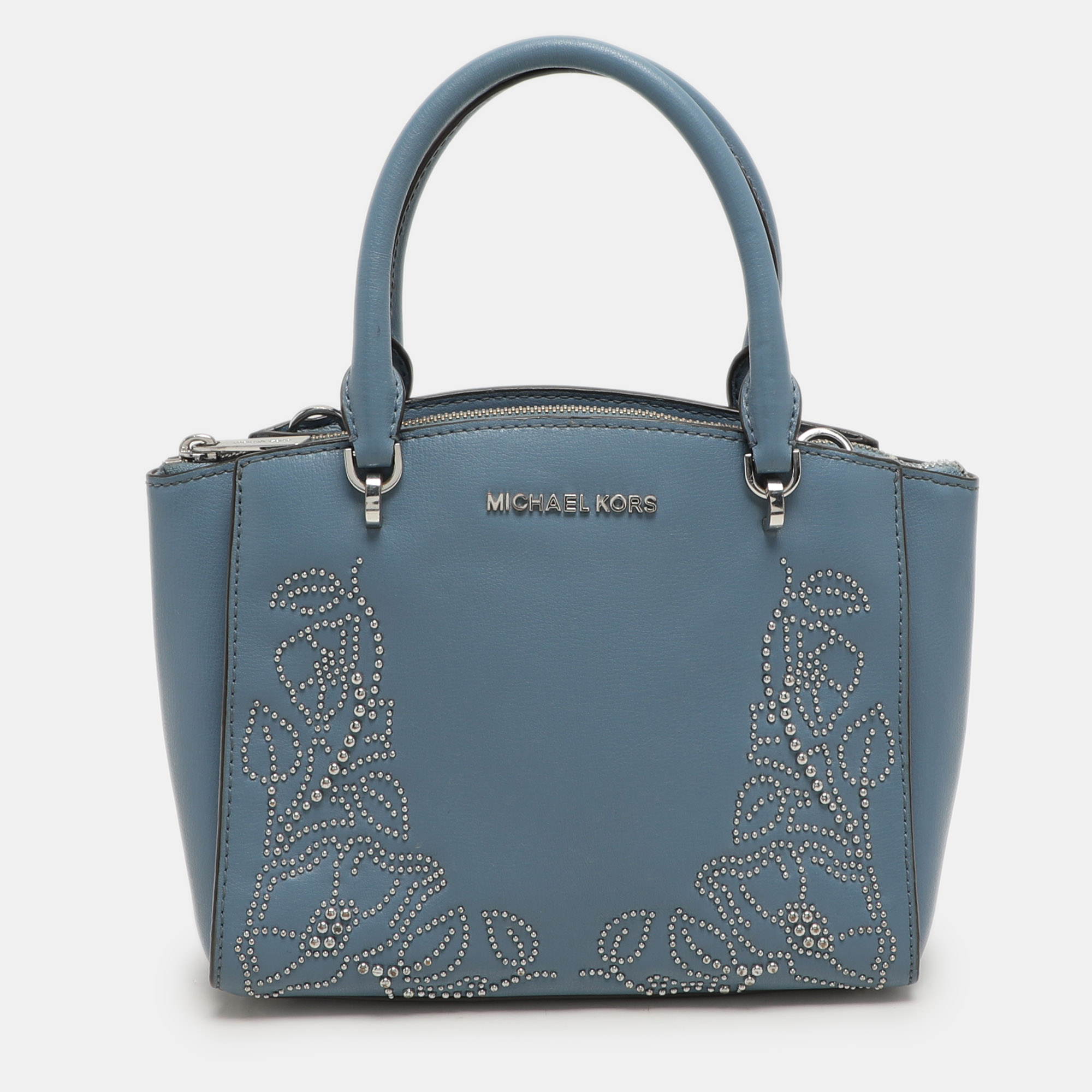 

Michael Kors Blue Leather Studded Ellis Satchel