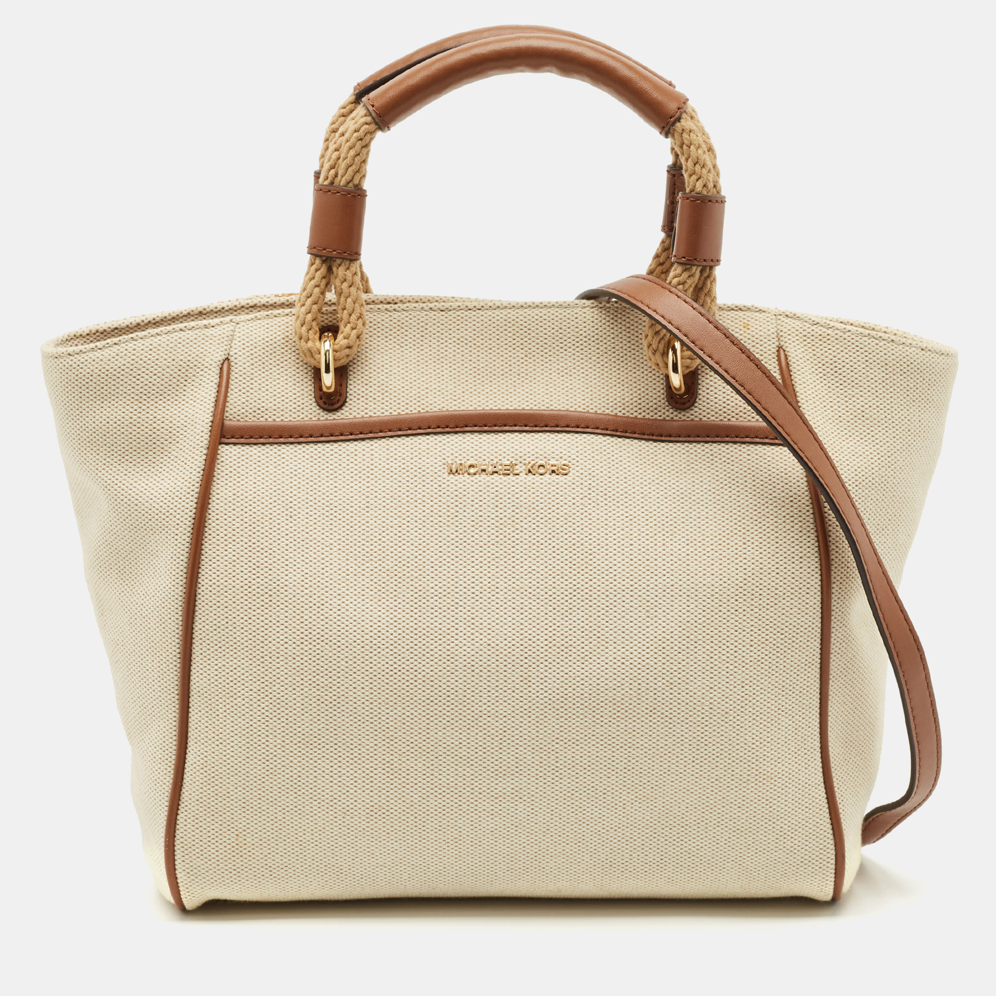 

Michael Kors Brown/Off White Canvas and Leather Small Talia Tote