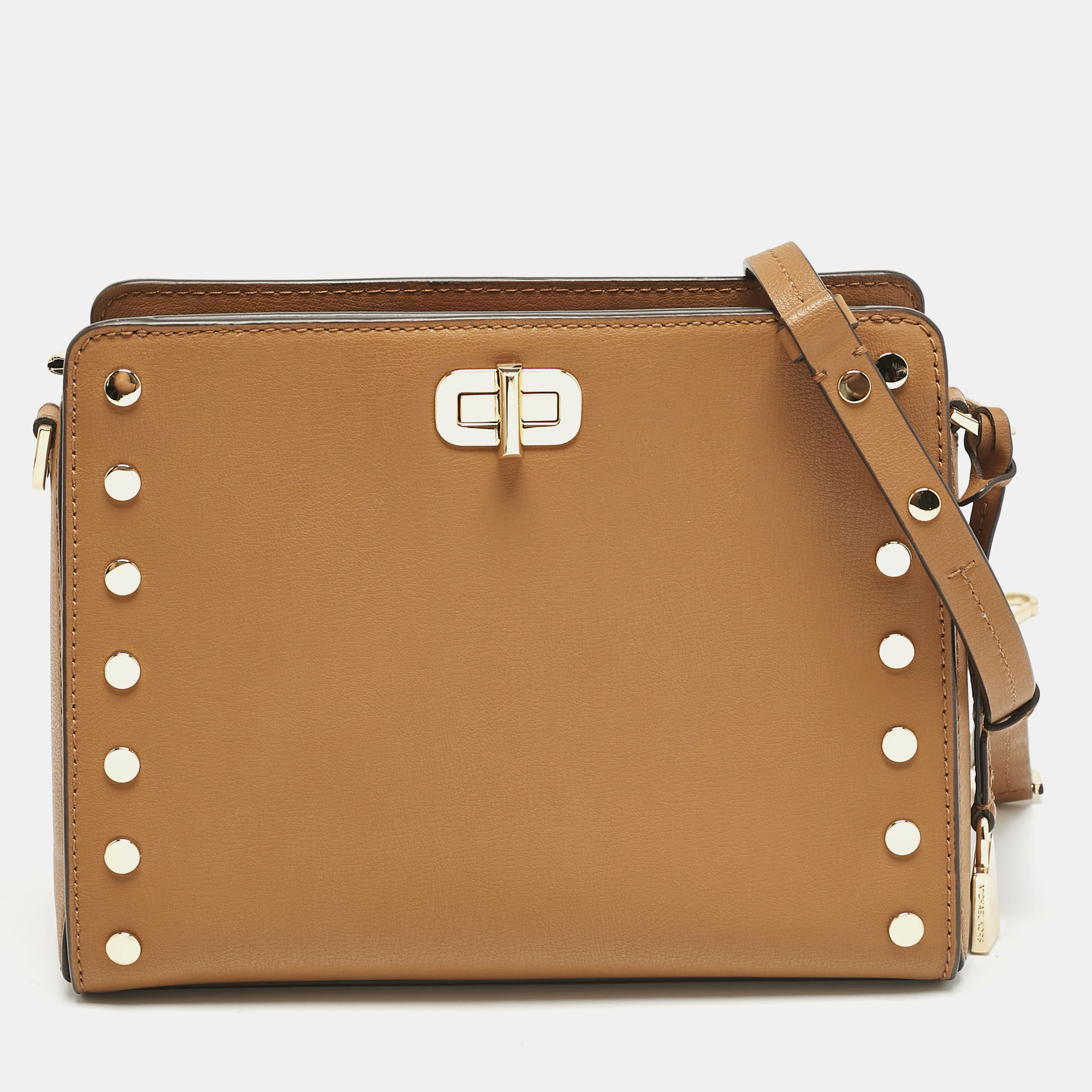 

Michael Kors Brown Leather Sylvie Stud Shoulder Bag
