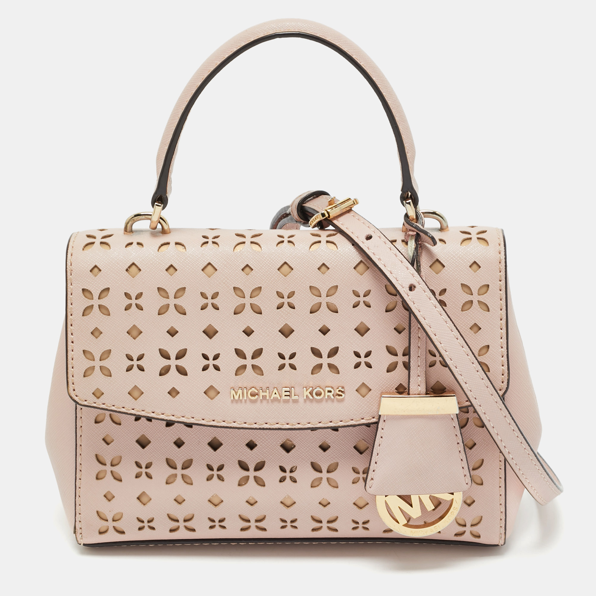 

Michael Kors Light Pink Leather  Laser Cut Ava Top Handle Bag
