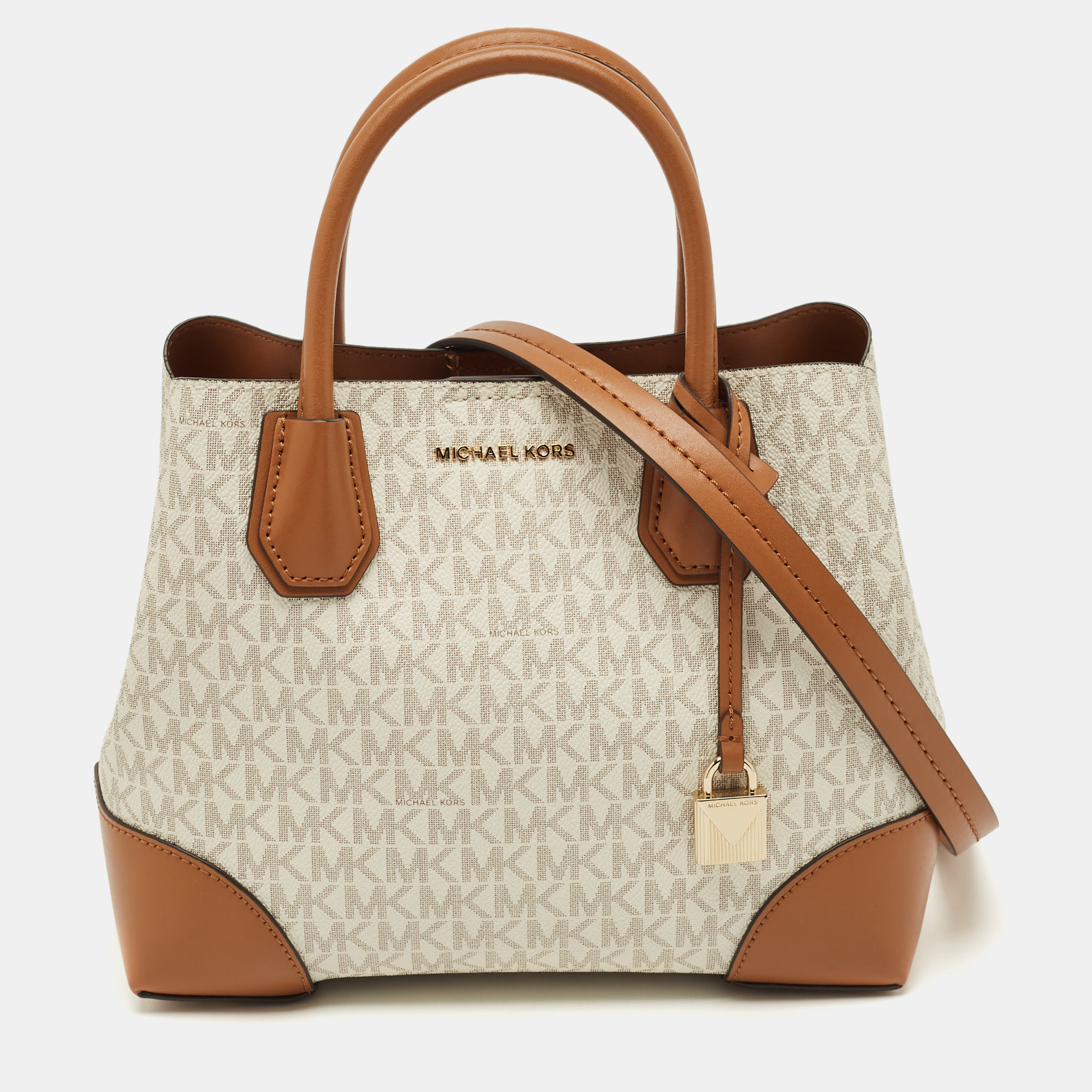 

Michael Kors Brown/White Signature Coated Canvas and Leather Small Mercer Gallery Tote