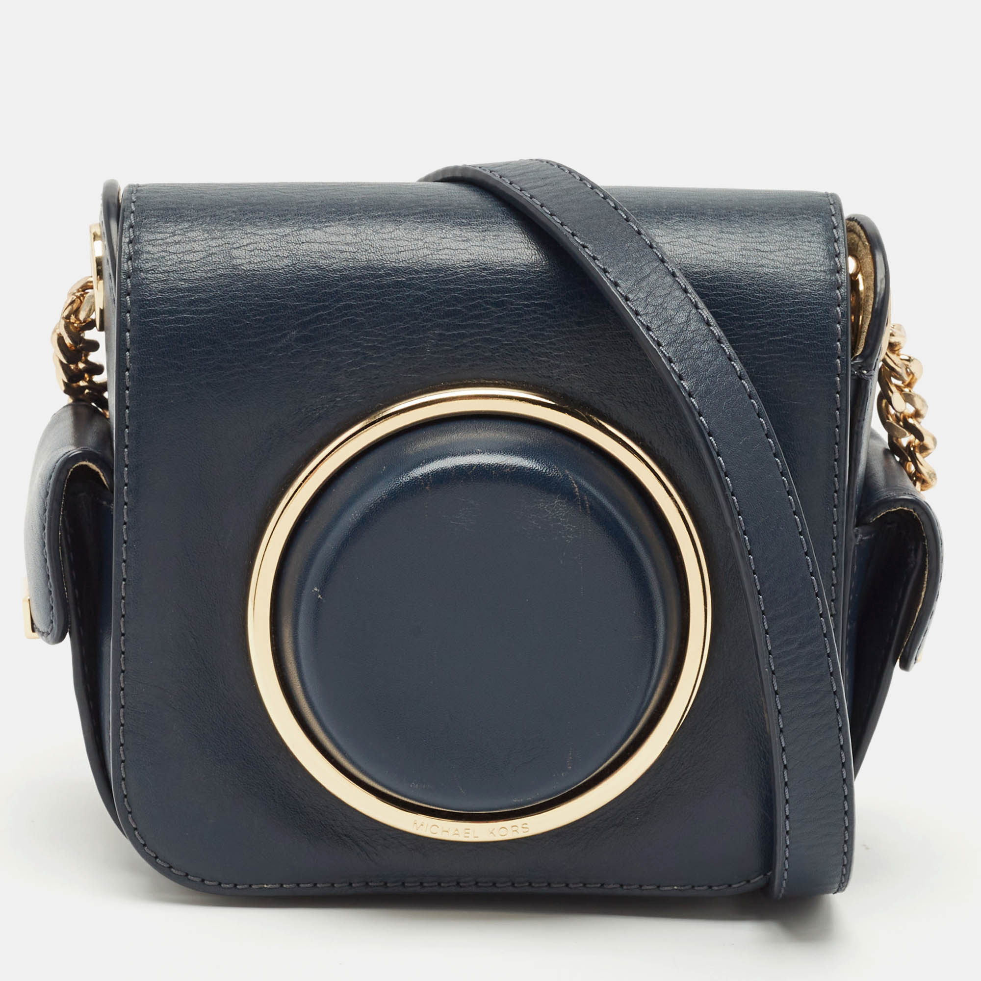 

Michael Kors Navy Blue Leather Scout Camera Crossbody Bag