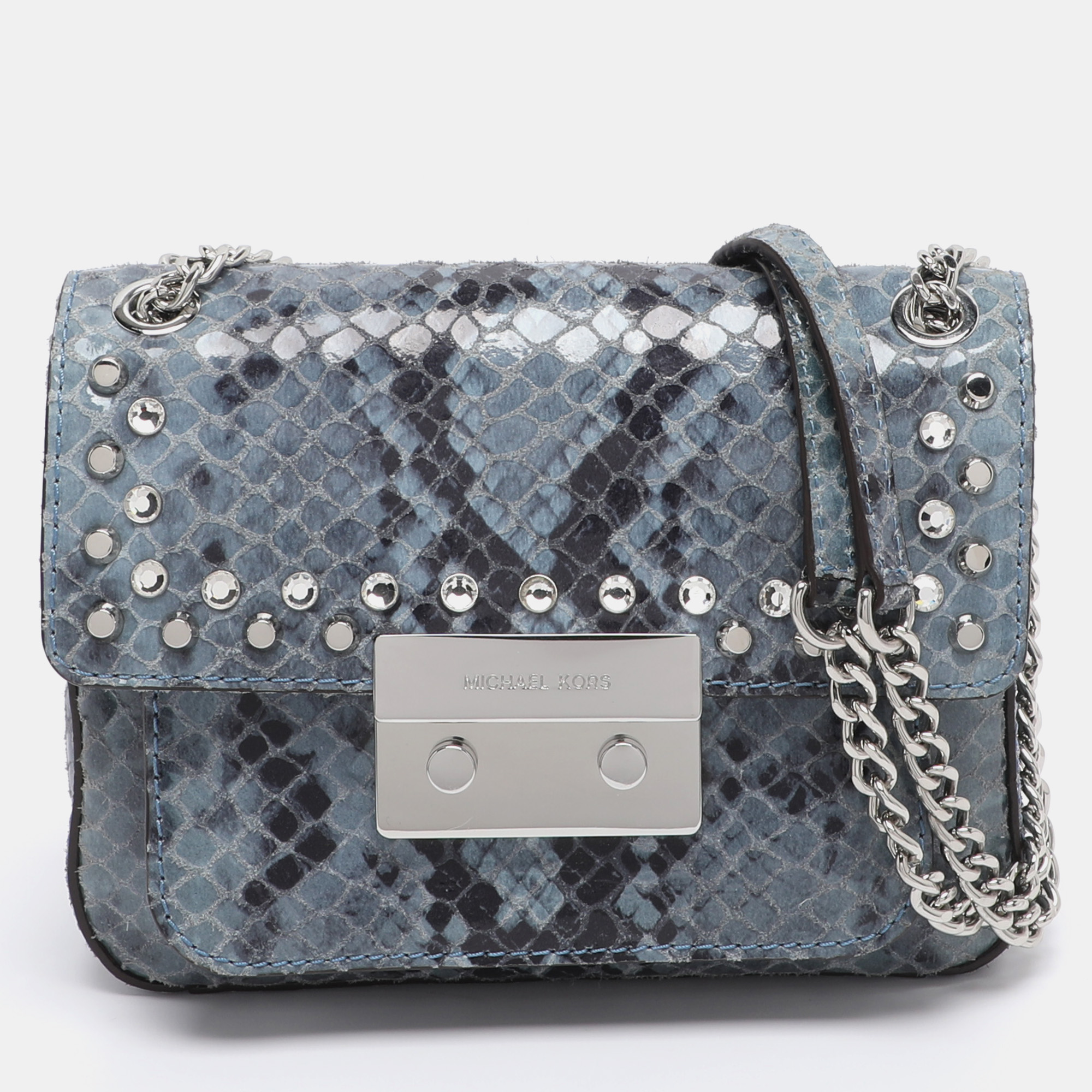 Pre-owned Michael Kors Two-tone Blue Python Effect Leather Small Sloan Shoulder Bag